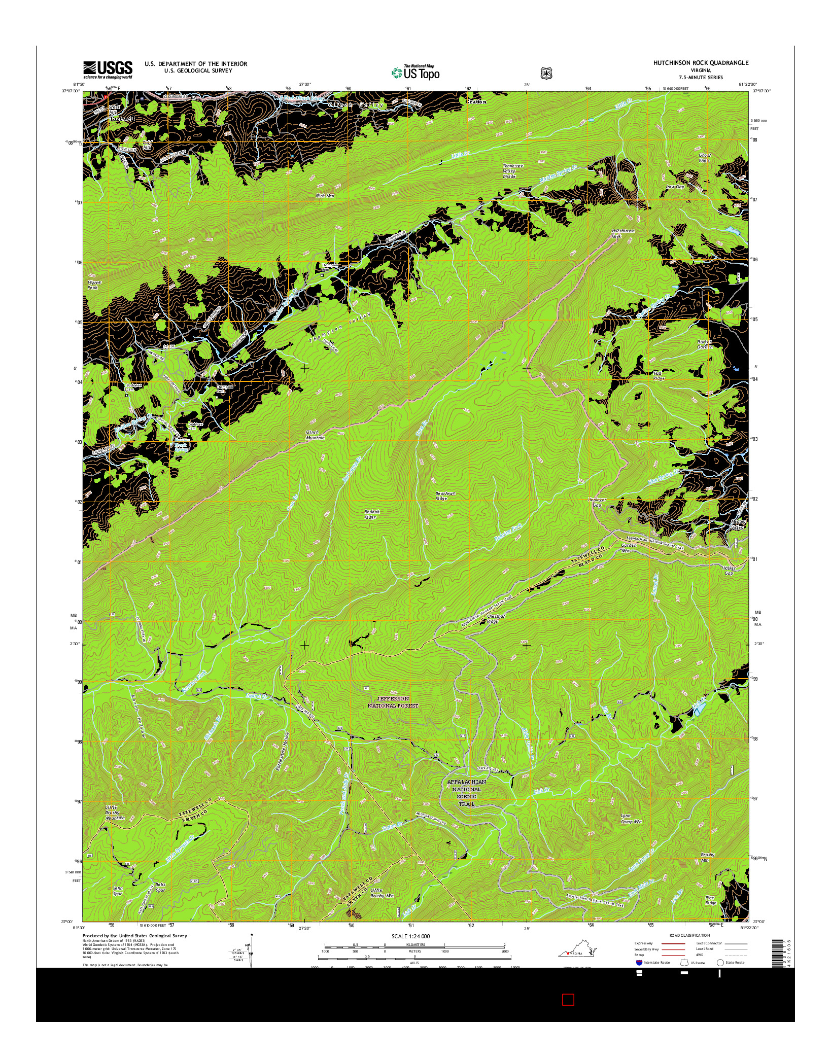 USGS US TOPO 7.5-MINUTE MAP FOR HUTCHINSON ROCK, VA 2016