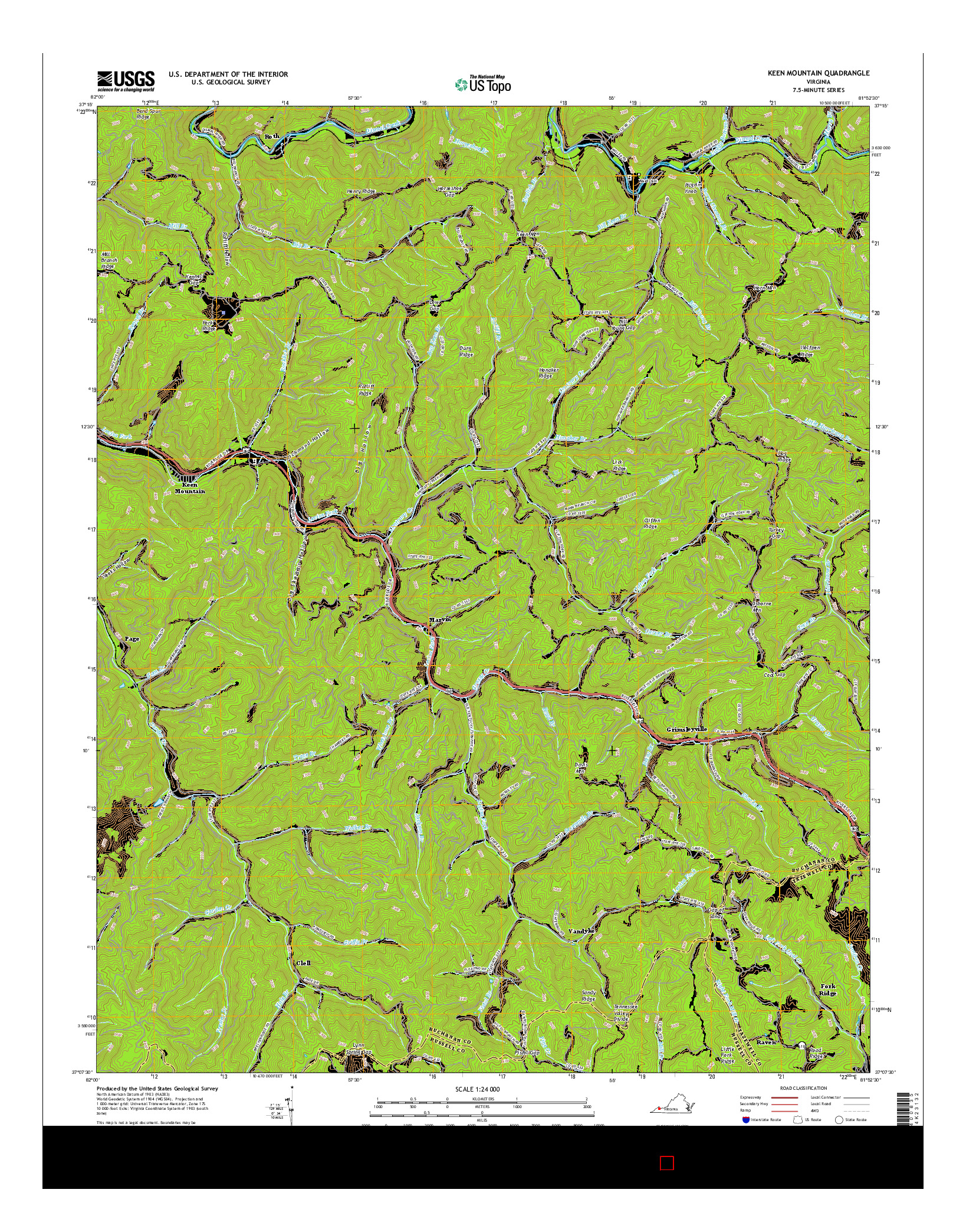 USGS US TOPO 7.5-MINUTE MAP FOR KEEN MOUNTAIN, VA 2016