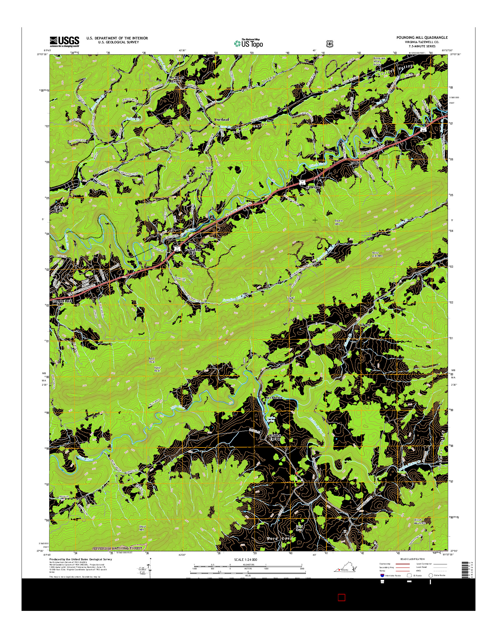 USGS US TOPO 7.5-MINUTE MAP FOR POUNDING MILL, VA 2016