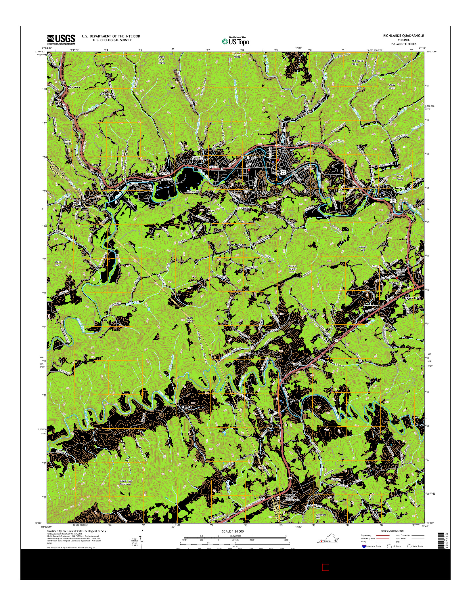 USGS US TOPO 7.5-MINUTE MAP FOR RICHLANDS, VA 2016