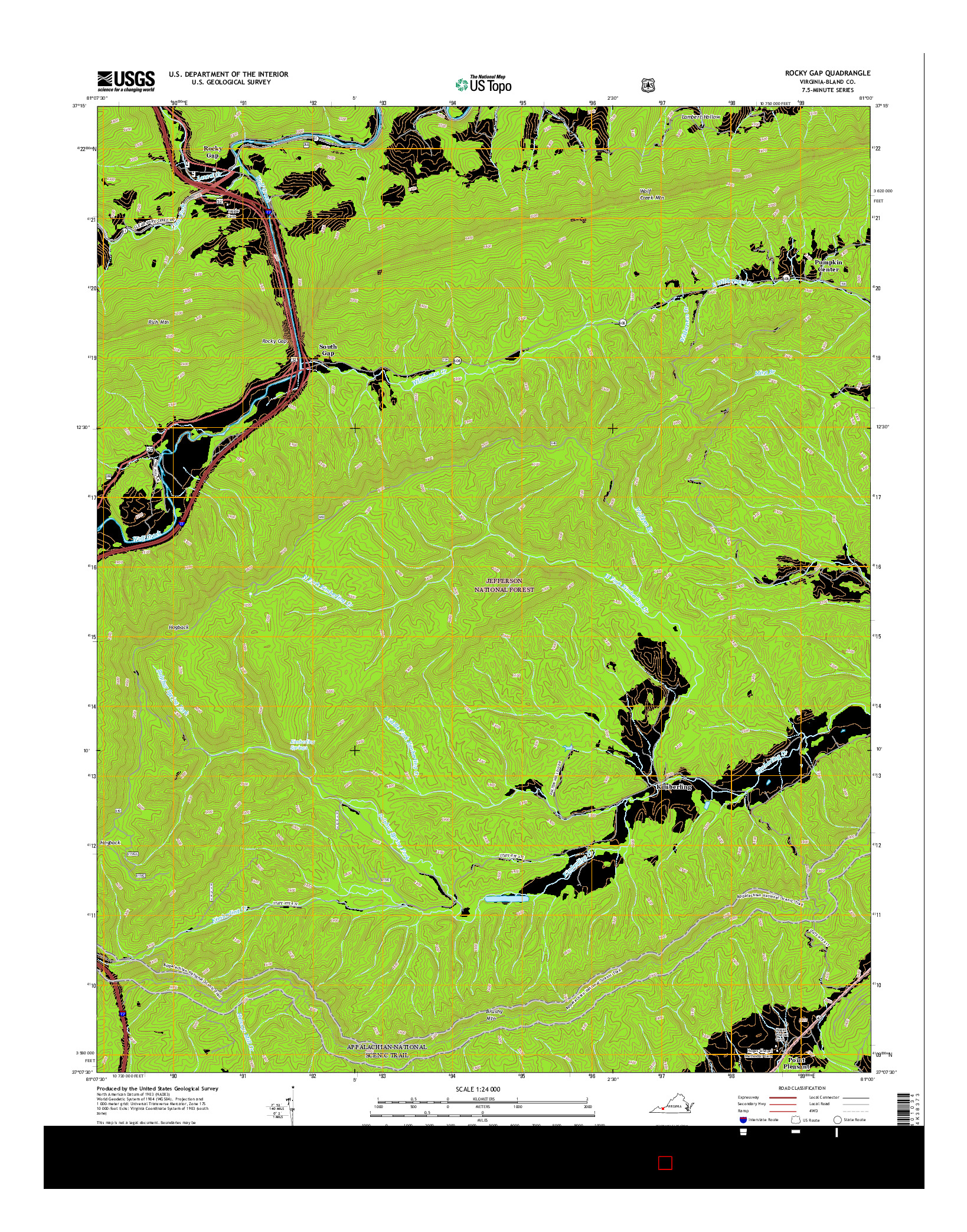USGS US TOPO 7.5-MINUTE MAP FOR ROCKY GAP, VA 2016