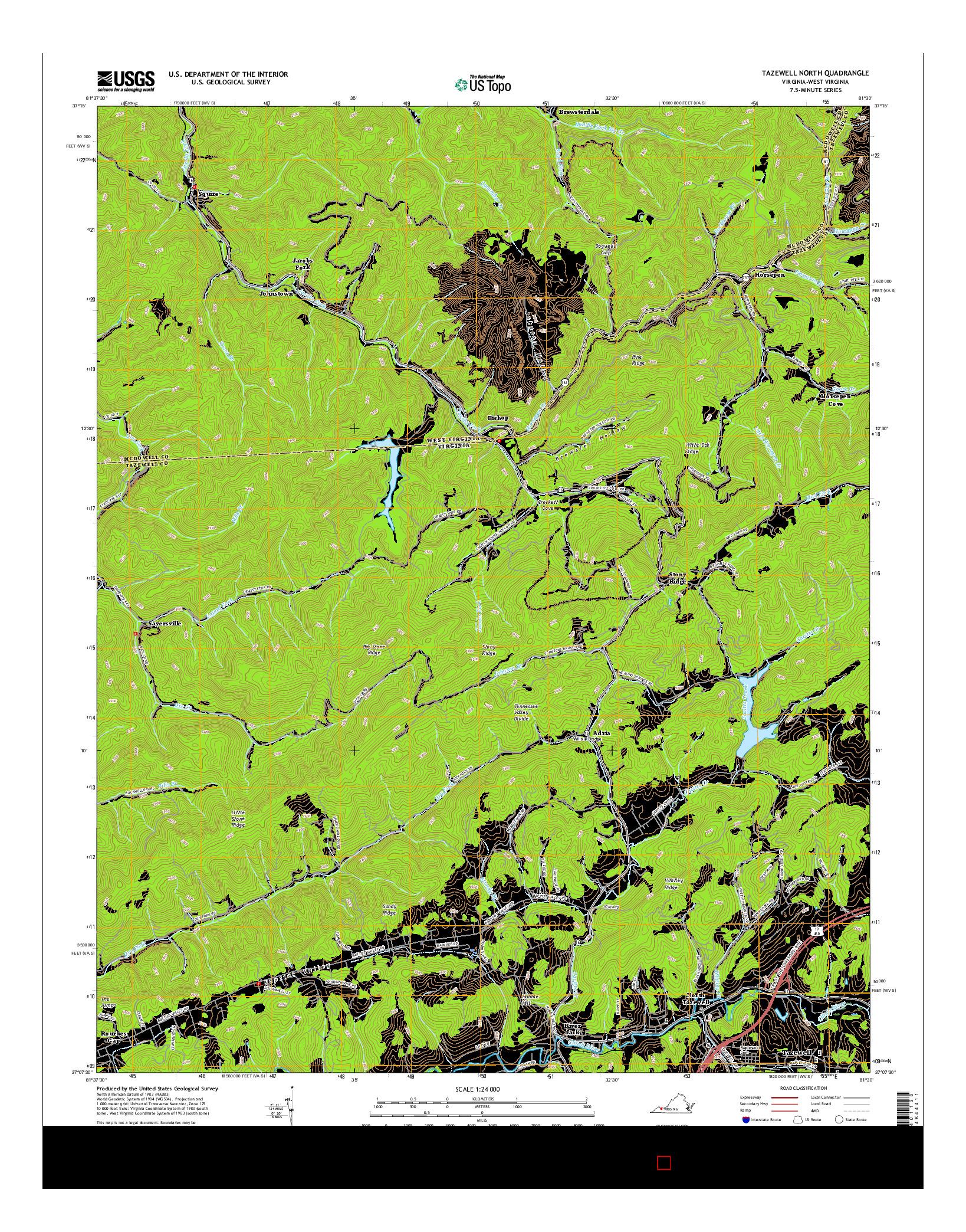 USGS US TOPO 7.5-MINUTE MAP FOR TAZEWELL NORTH, VA-WV 2016