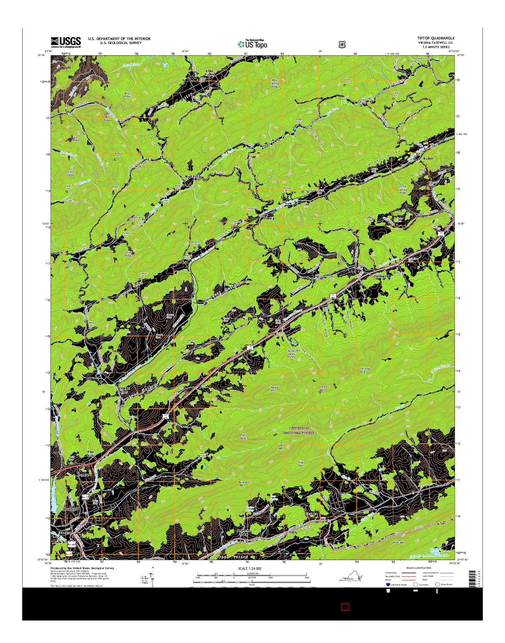 USGS US TOPO 7.5-MINUTE MAP FOR TIPTOP, VA 2016