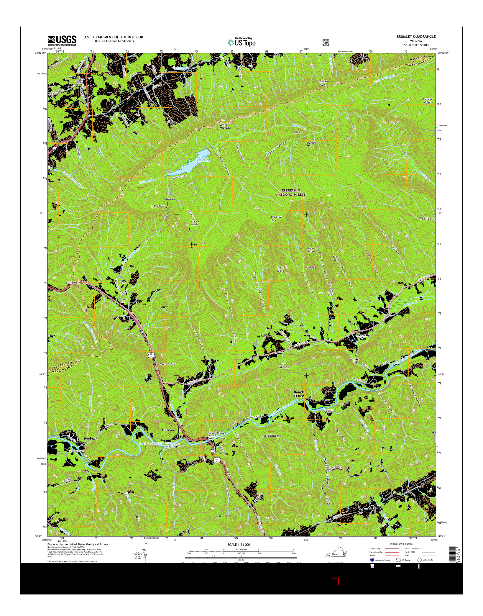 USGS US TOPO 7.5-MINUTE MAP FOR BRUMLEY, VA 2016