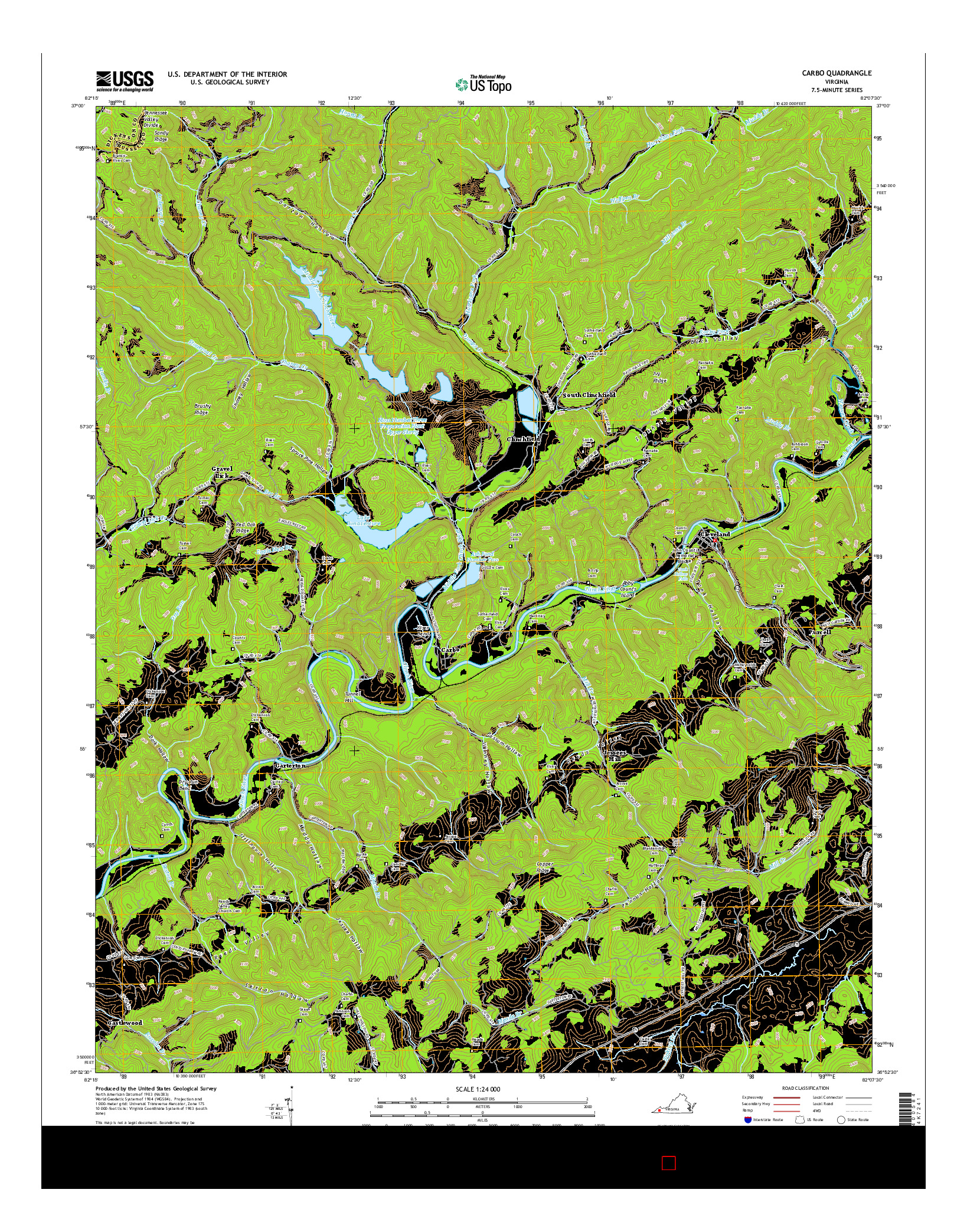 USGS US TOPO 7.5-MINUTE MAP FOR CARBO, VA 2016
