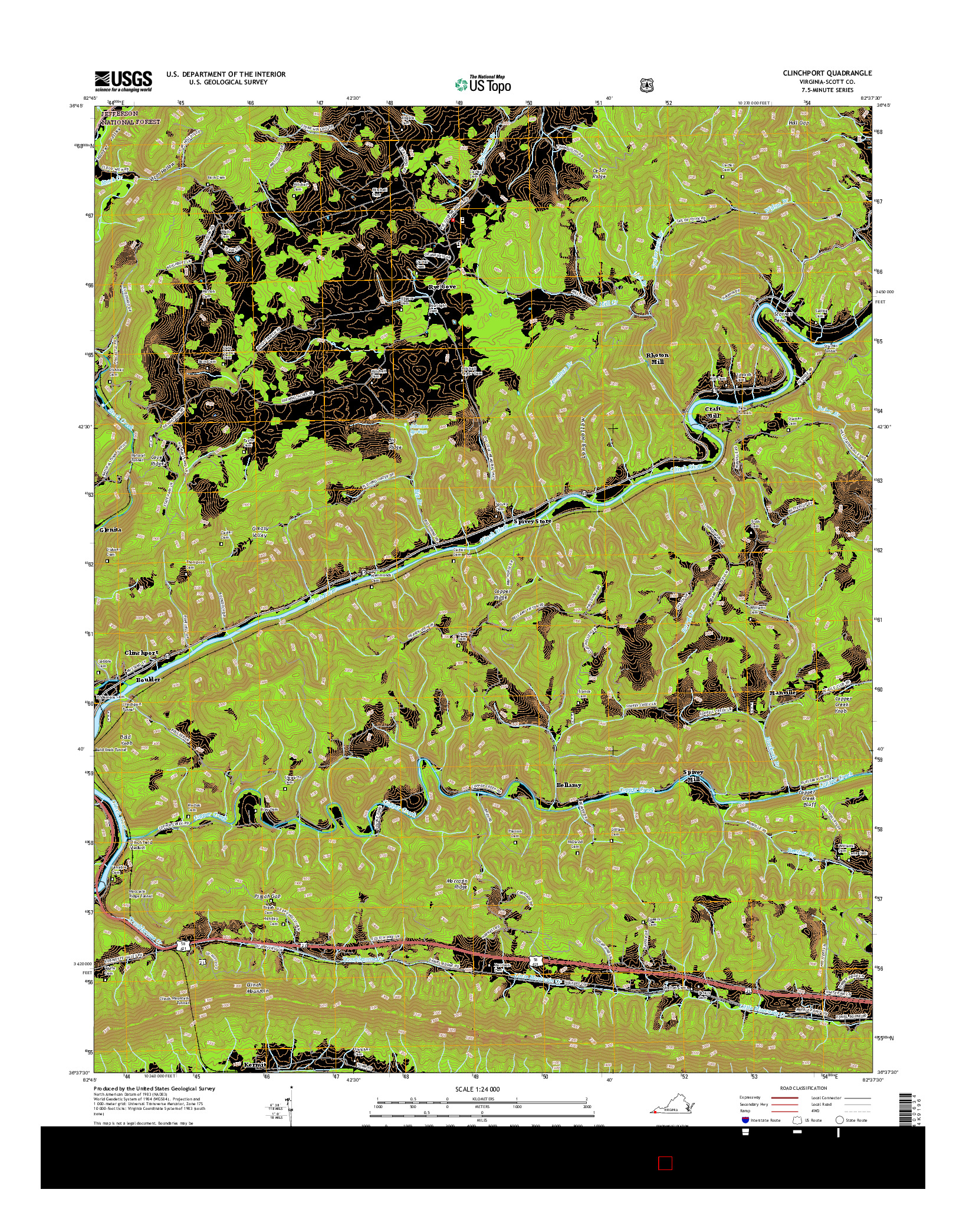 USGS US TOPO 7.5-MINUTE MAP FOR CLINCHPORT, VA 2016