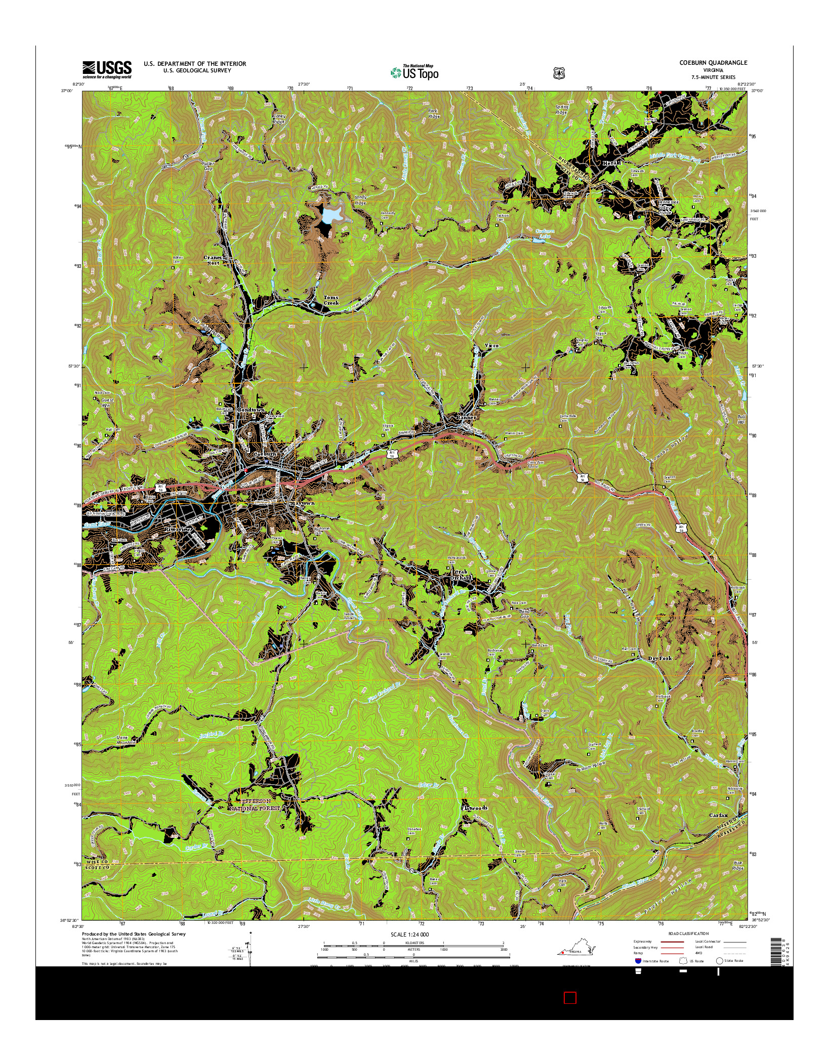 USGS US TOPO 7.5-MINUTE MAP FOR COEBURN, VA 2016