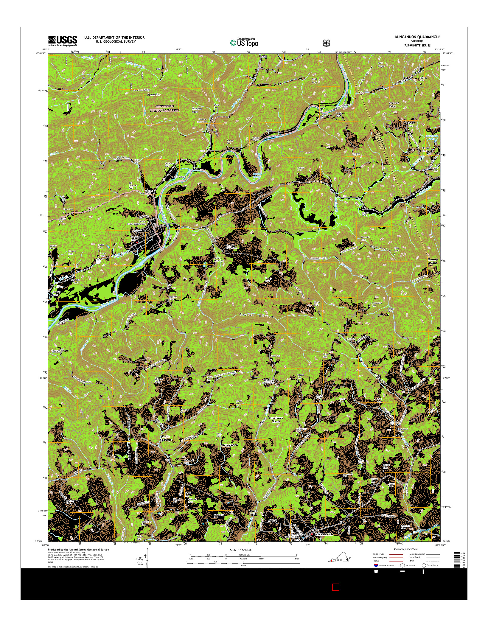 USGS US TOPO 7.5-MINUTE MAP FOR DUNGANNON, VA 2016