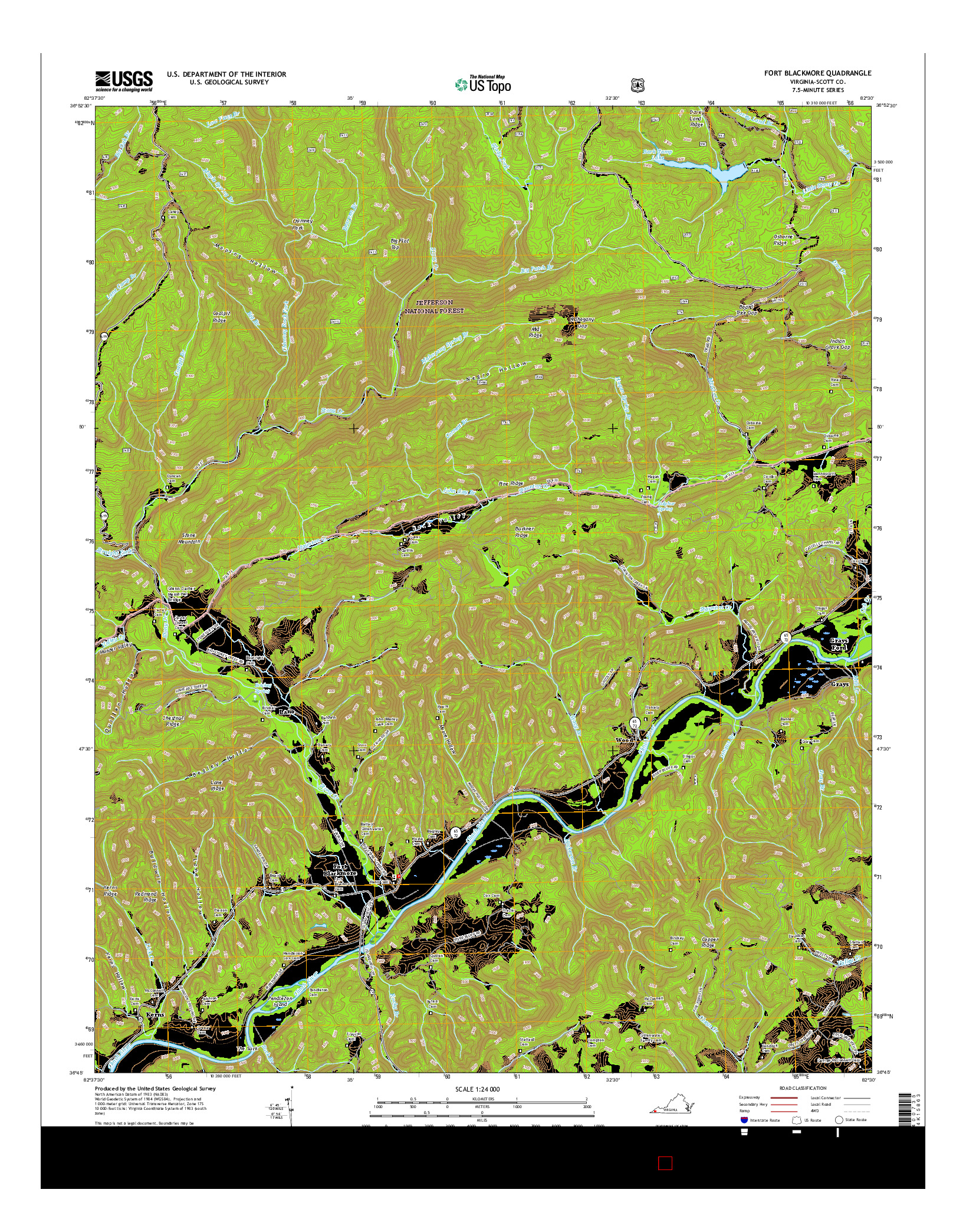 USGS US TOPO 7.5-MINUTE MAP FOR FORT BLACKMORE, VA 2016