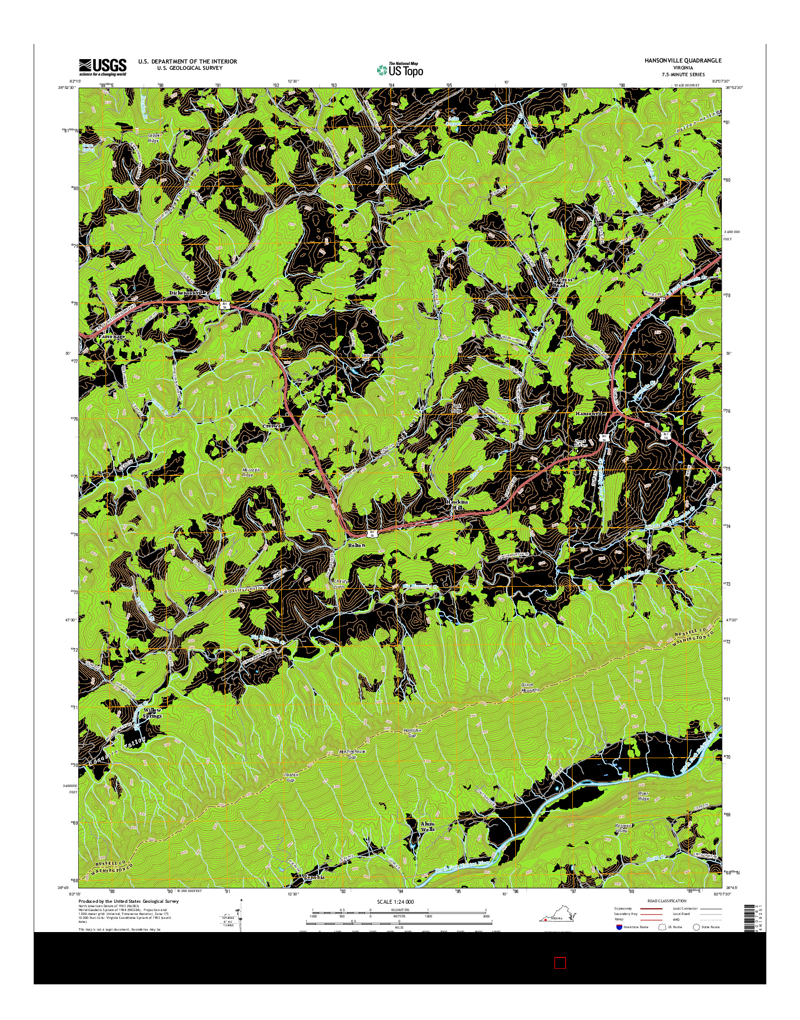 USGS US TOPO 7.5-MINUTE MAP FOR HANSONVILLE, VA 2016