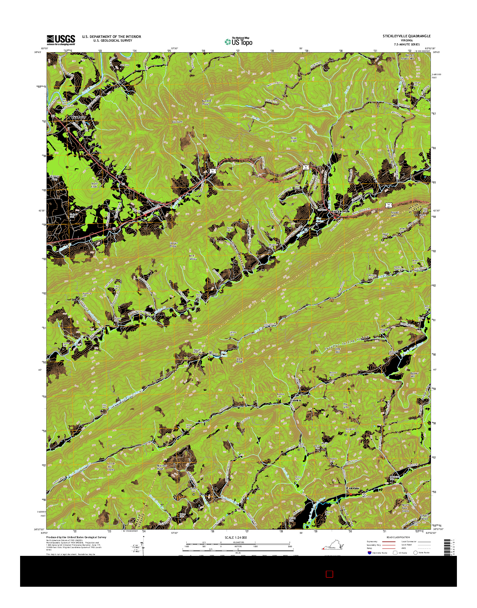 USGS US TOPO 7.5-MINUTE MAP FOR STICKLEYVILLE, VA 2016