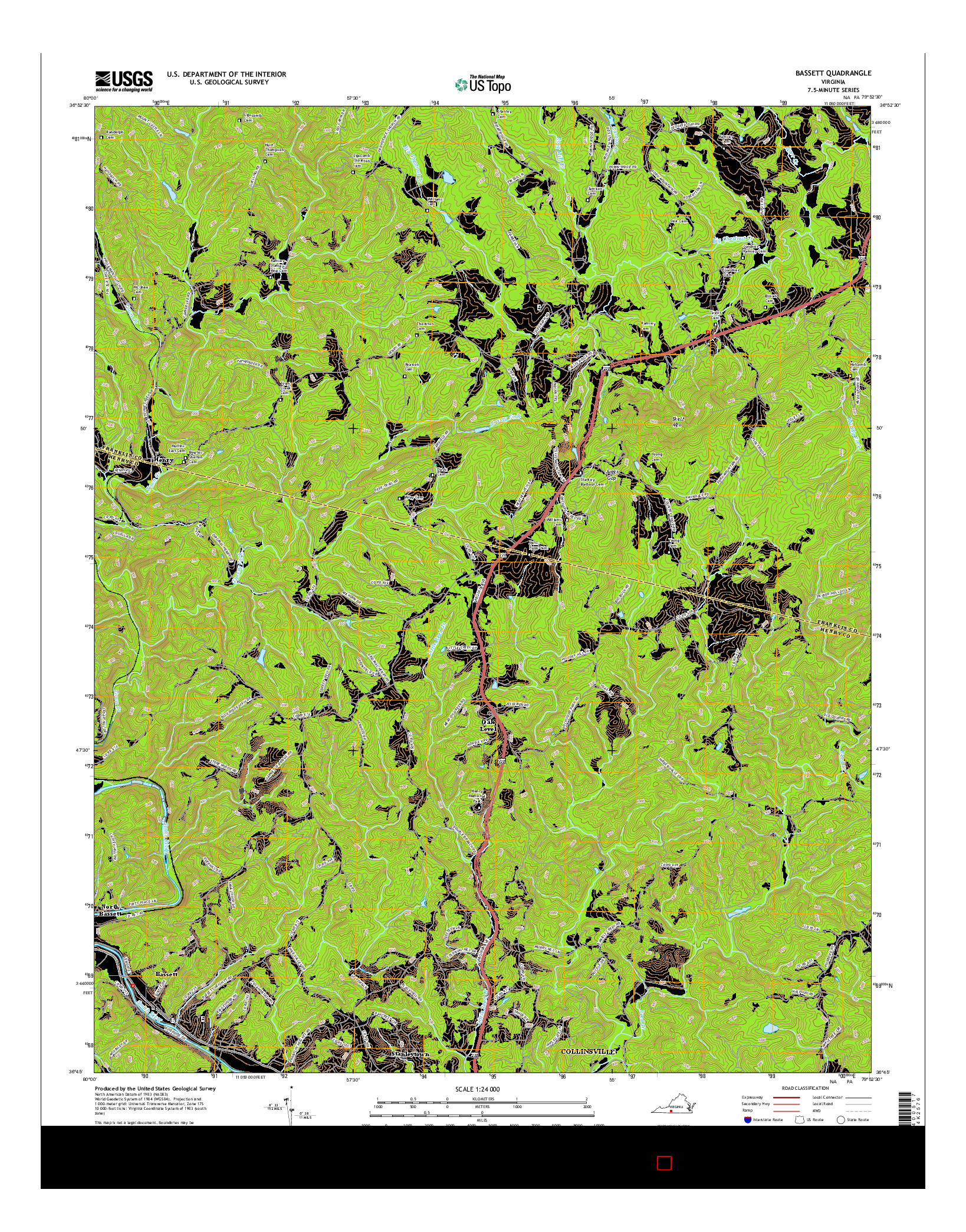 USGS US TOPO 7.5-MINUTE MAP FOR BASSETT, VA 2016