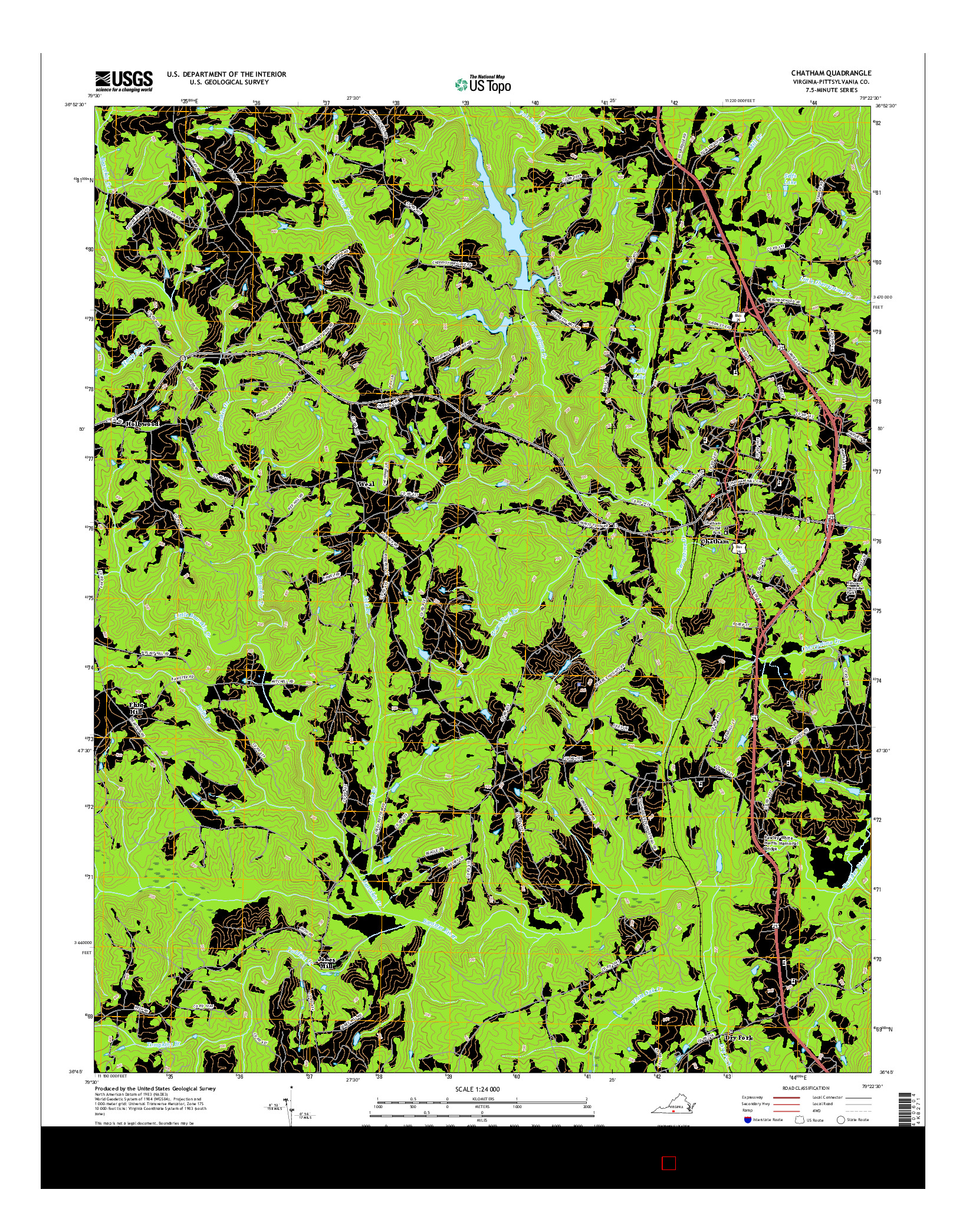 USGS US TOPO 7.5-MINUTE MAP FOR CHATHAM, VA 2016