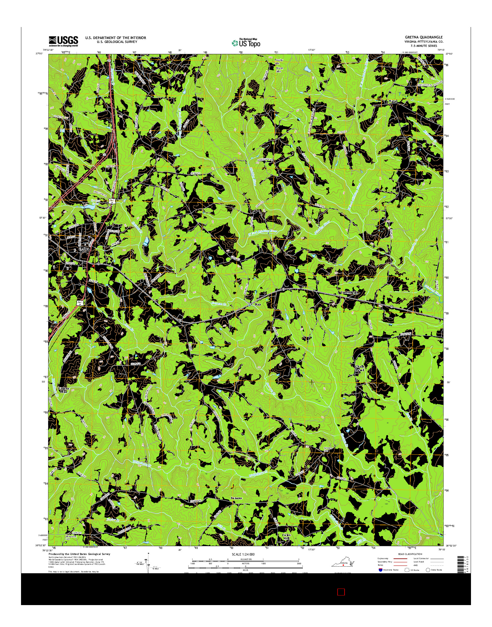 USGS US TOPO 7.5-MINUTE MAP FOR GRETNA, VA 2016