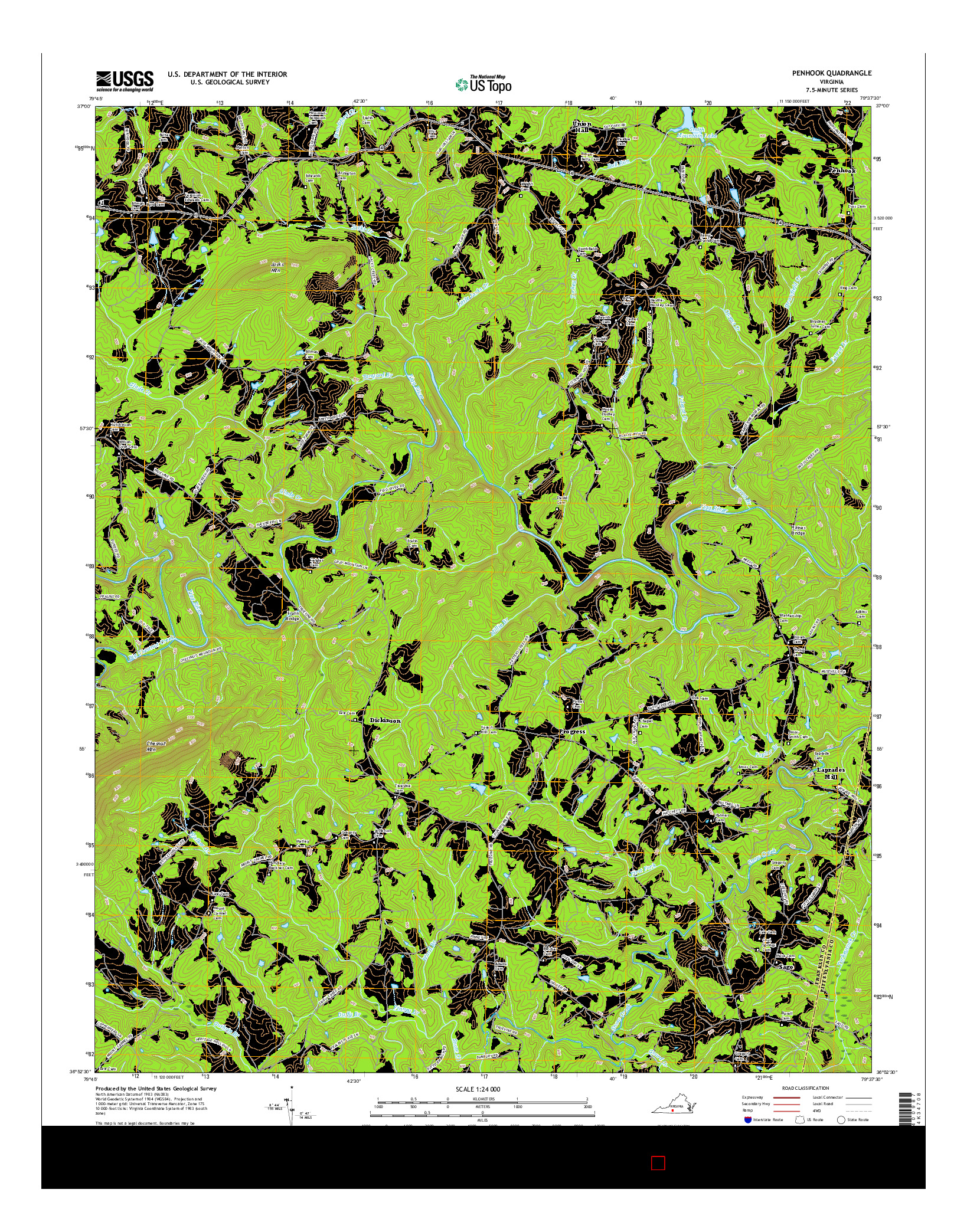 USGS US TOPO 7.5-MINUTE MAP FOR PENHOOK, VA 2016