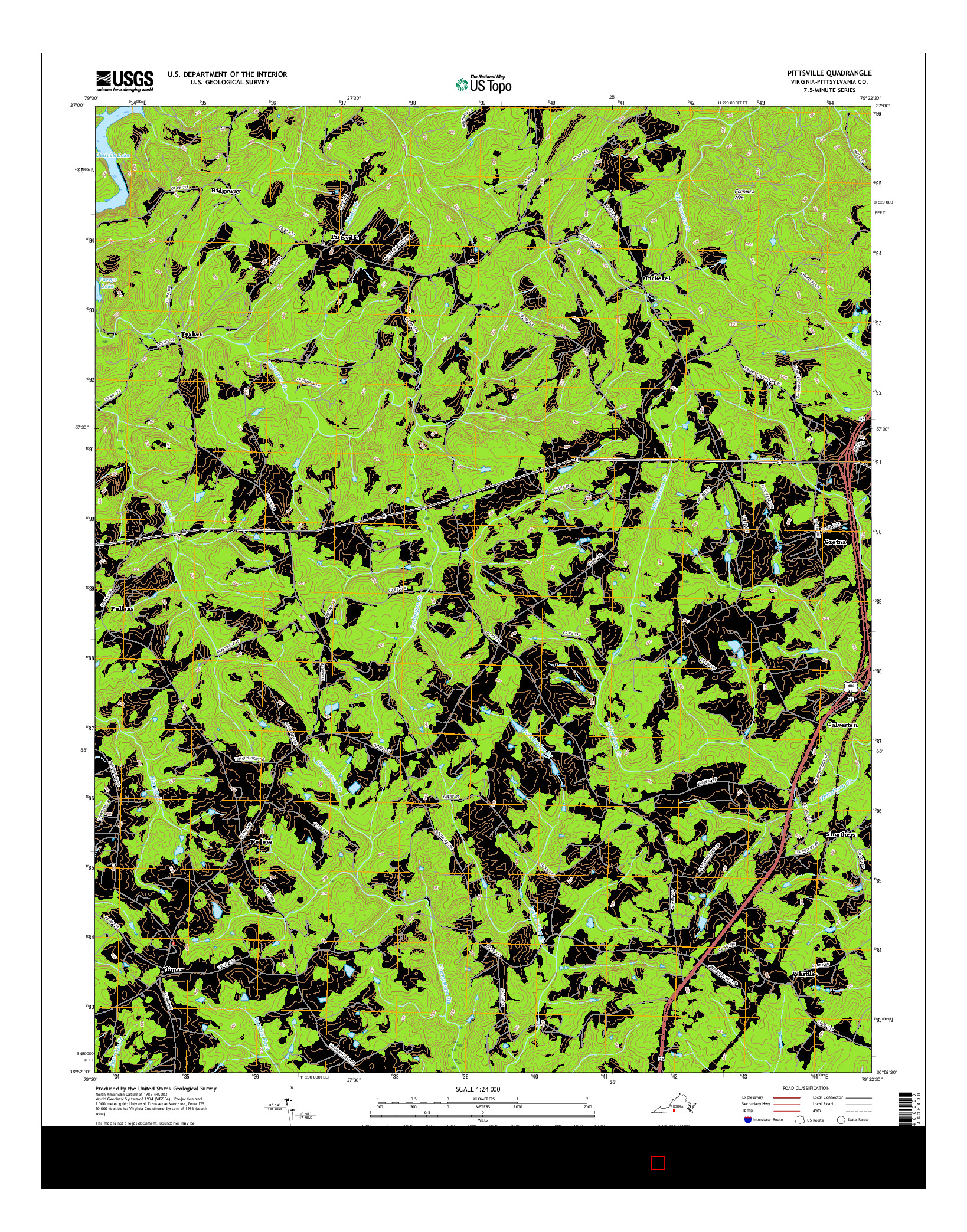 USGS US TOPO 7.5-MINUTE MAP FOR PITTSVILLE, VA 2016