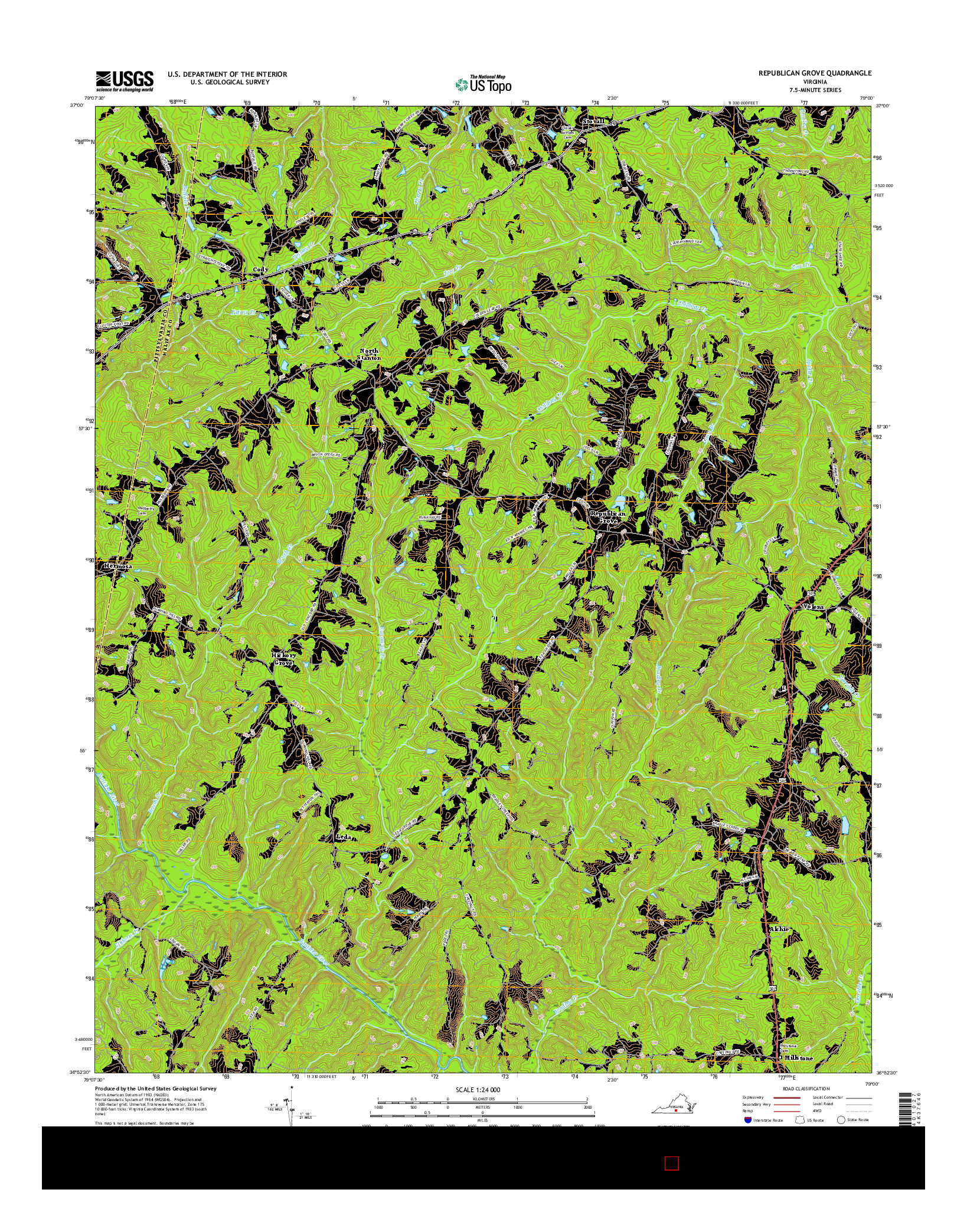 USGS US TOPO 7.5-MINUTE MAP FOR REPUBLICAN GROVE, VA 2016