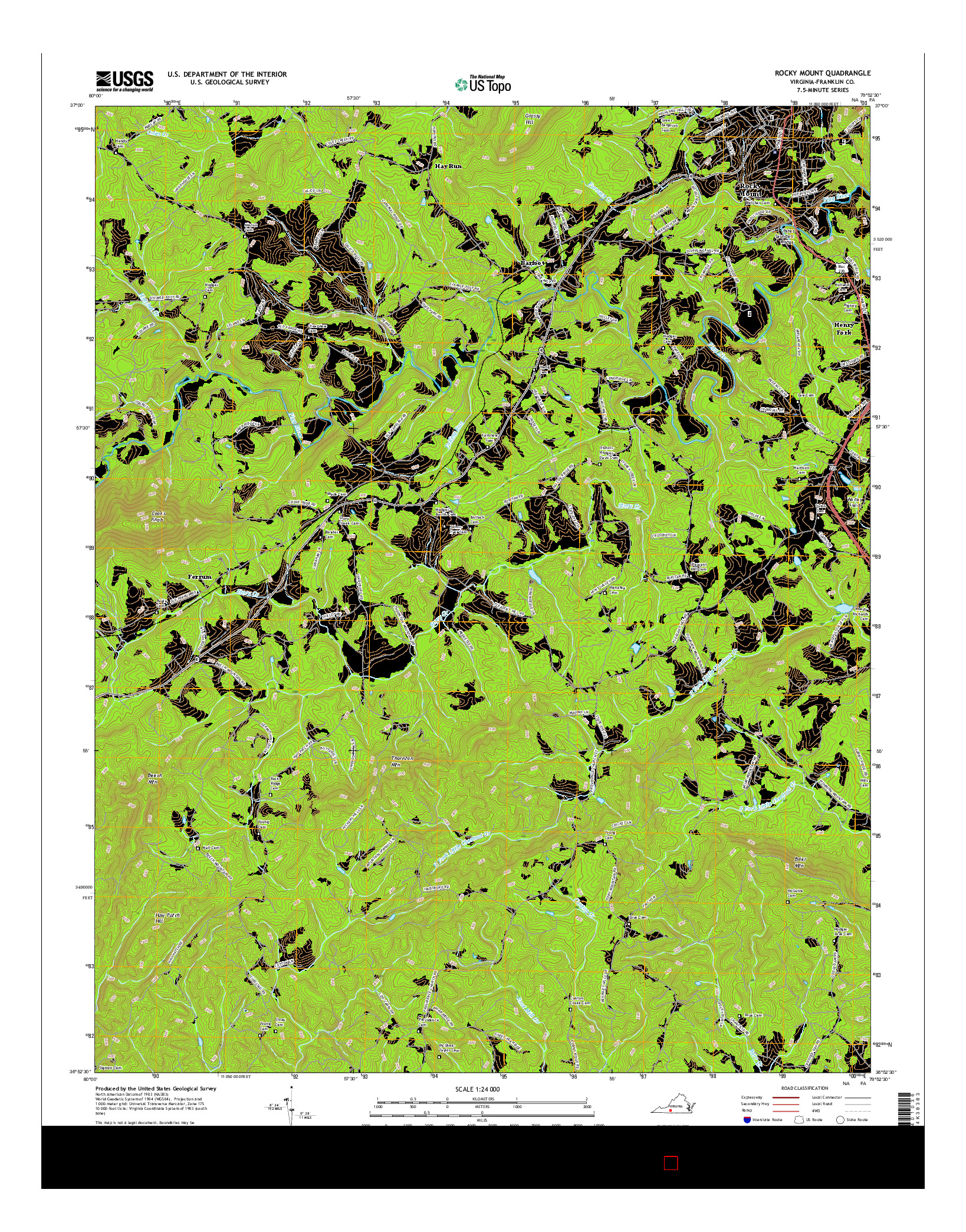 USGS US TOPO 7.5-MINUTE MAP FOR ROCKY MOUNT, VA 2016