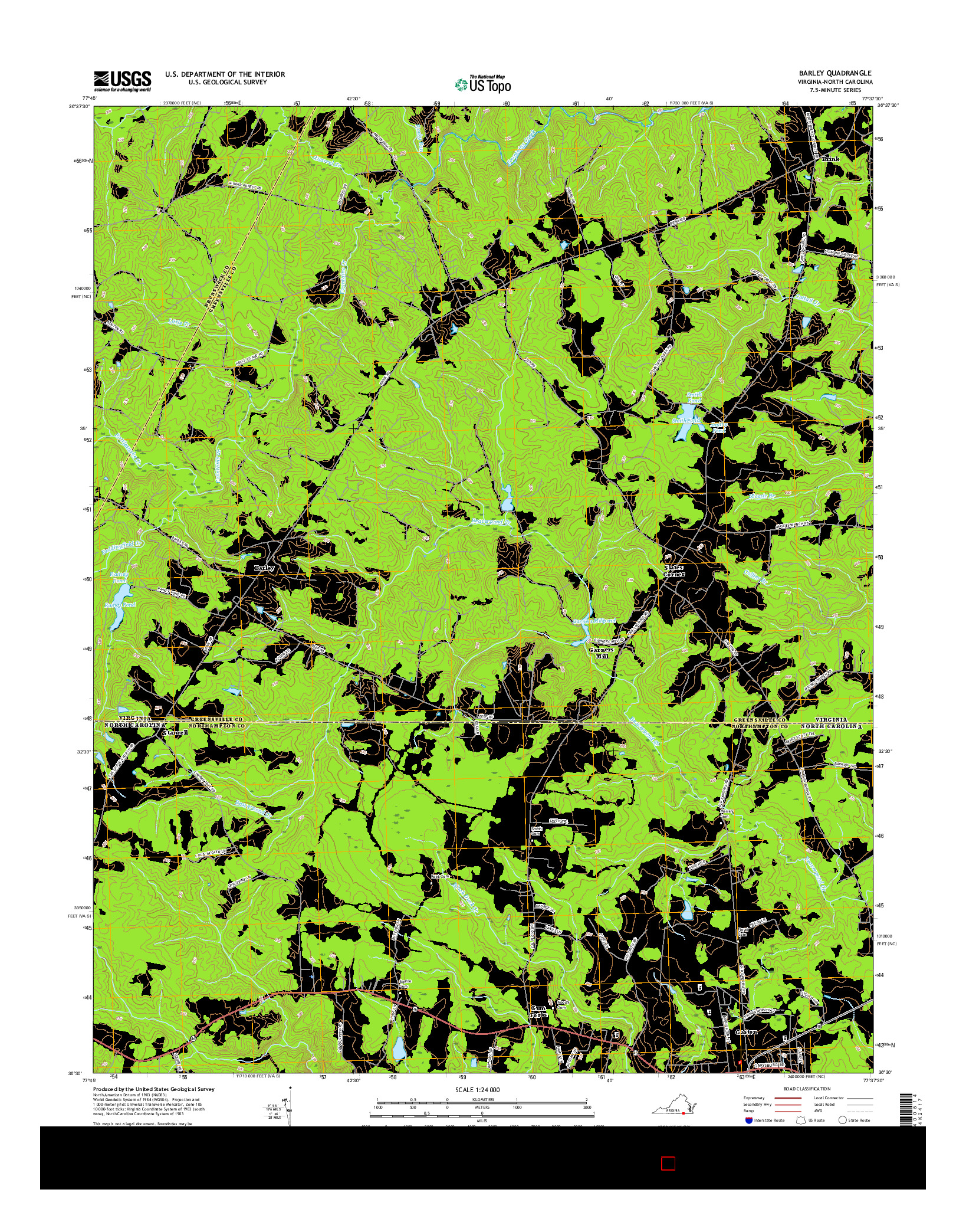 USGS US TOPO 7.5-MINUTE MAP FOR BARLEY, VA-NC 2016