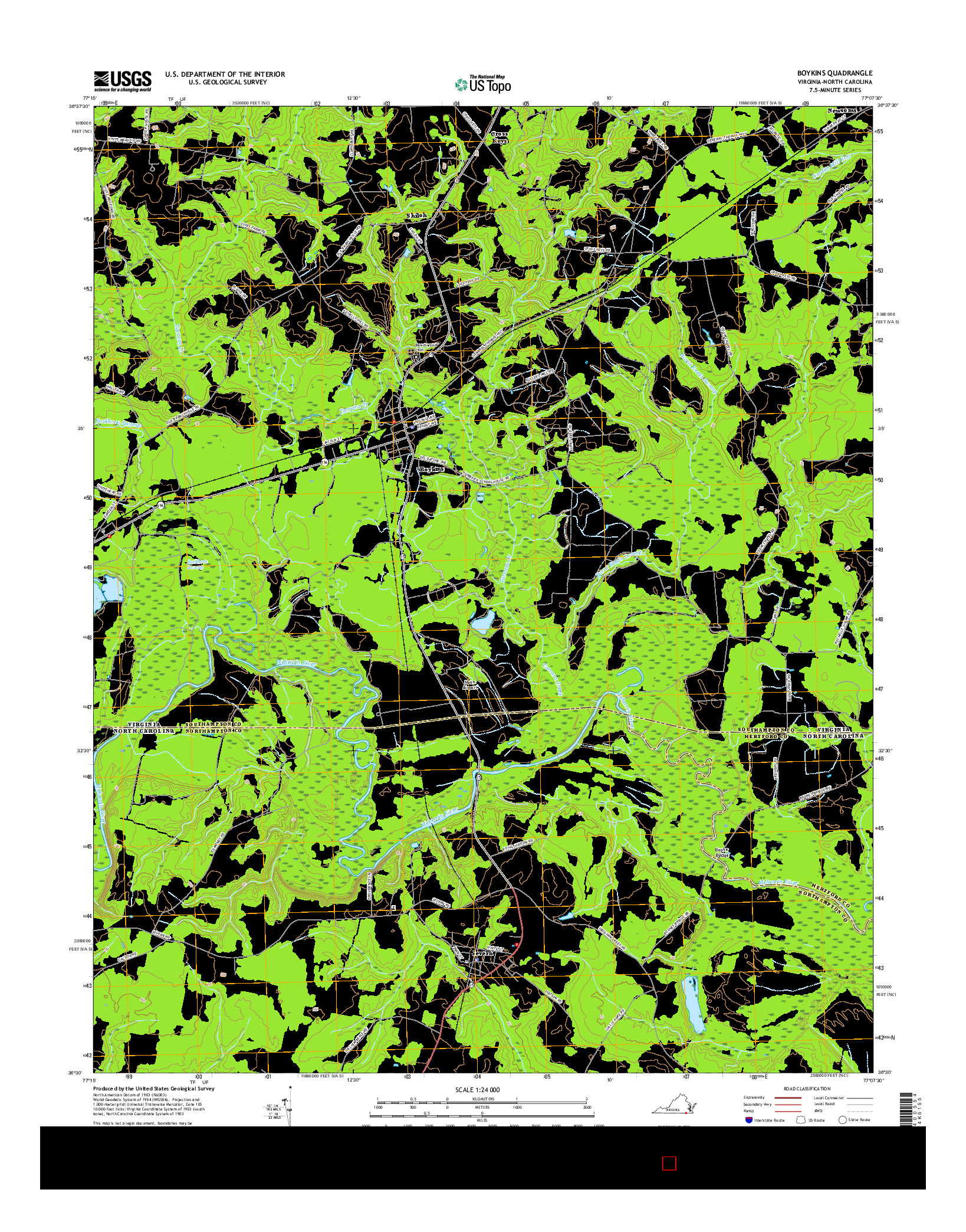 USGS US TOPO 7.5-MINUTE MAP FOR BOYKINS, VA-NC 2016