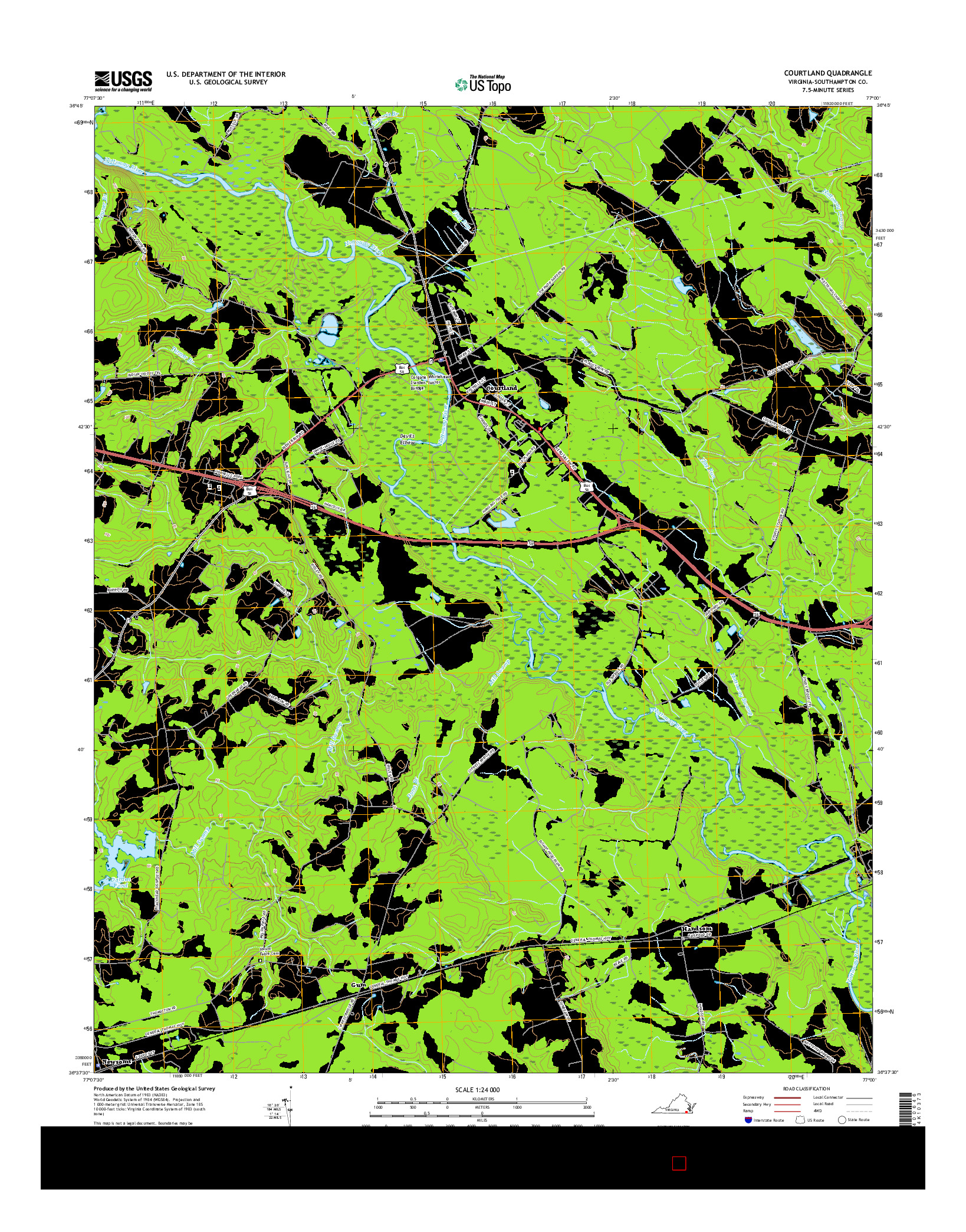 USGS US TOPO 7.5-MINUTE MAP FOR COURTLAND, VA 2016