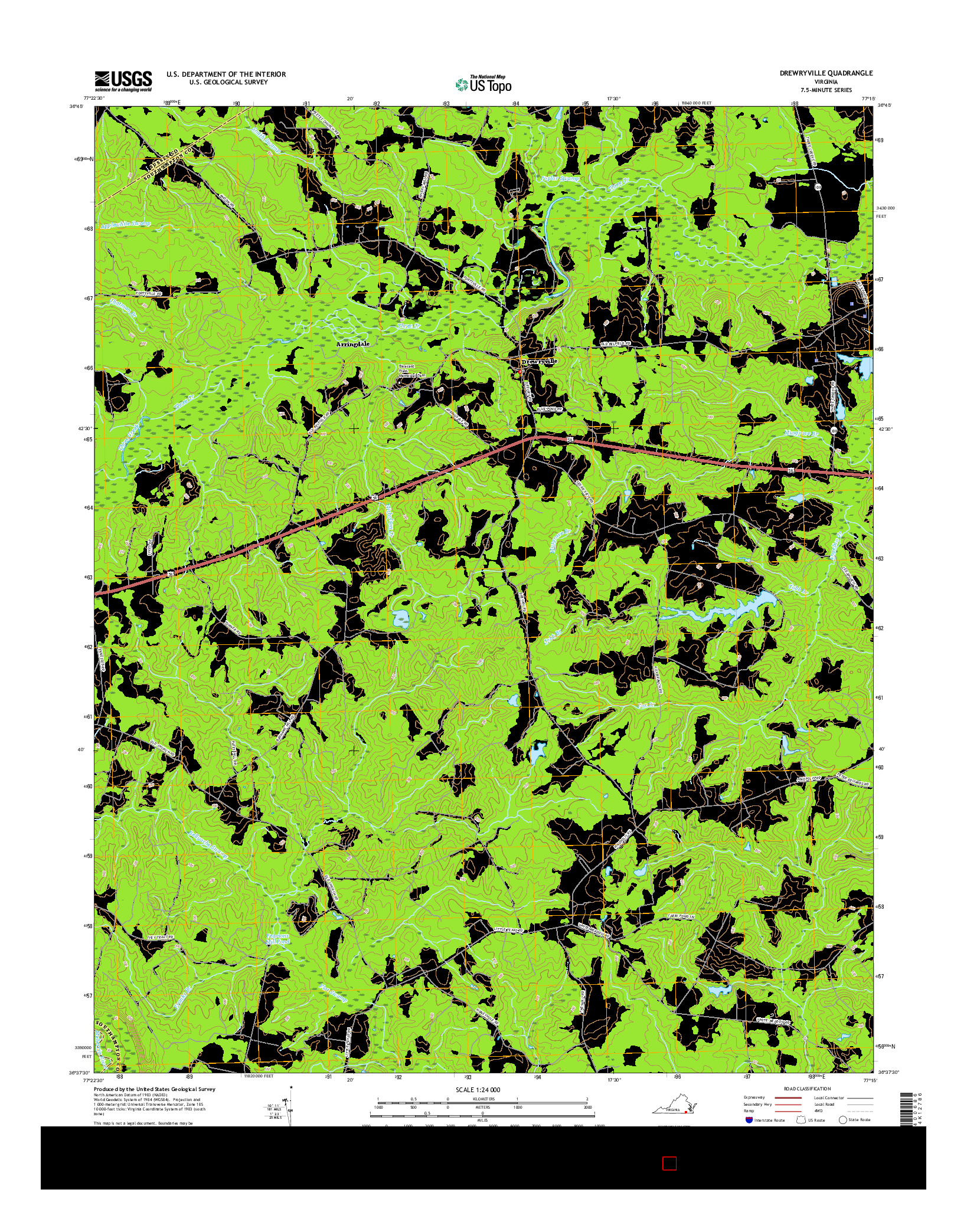 USGS US TOPO 7.5-MINUTE MAP FOR DREWRYVILLE, VA 2016