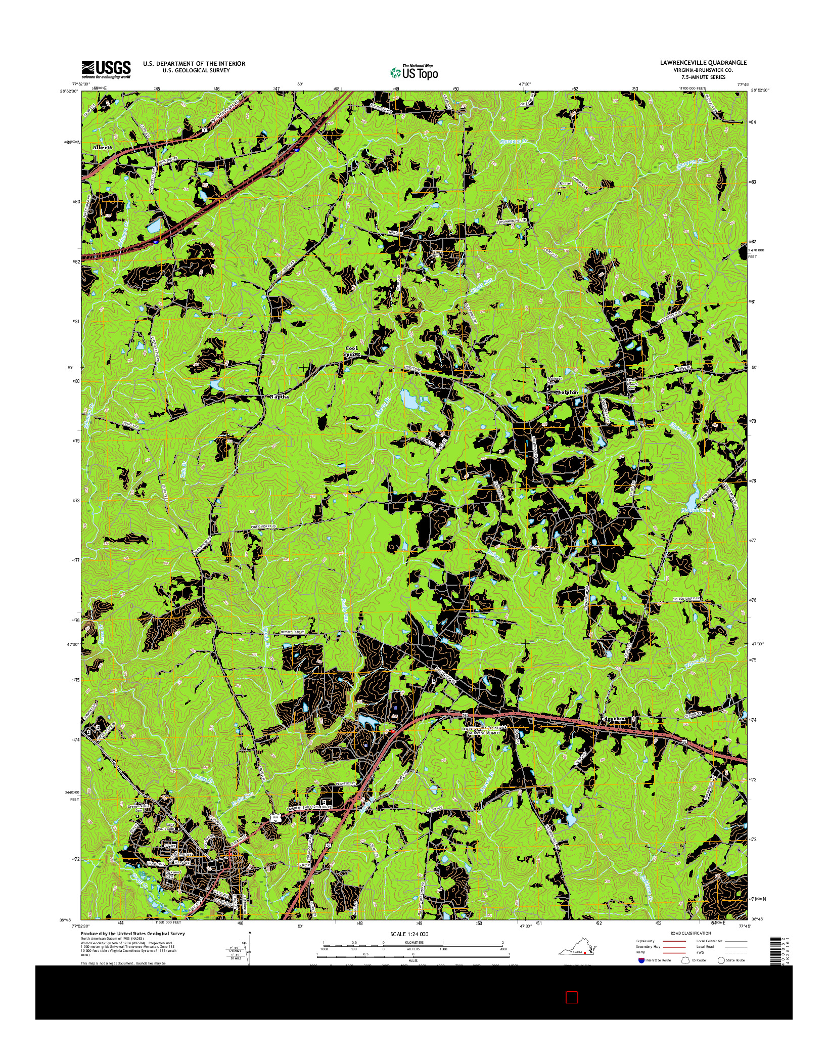 USGS US TOPO 7.5-MINUTE MAP FOR LAWRENCEVILLE, VA 2016