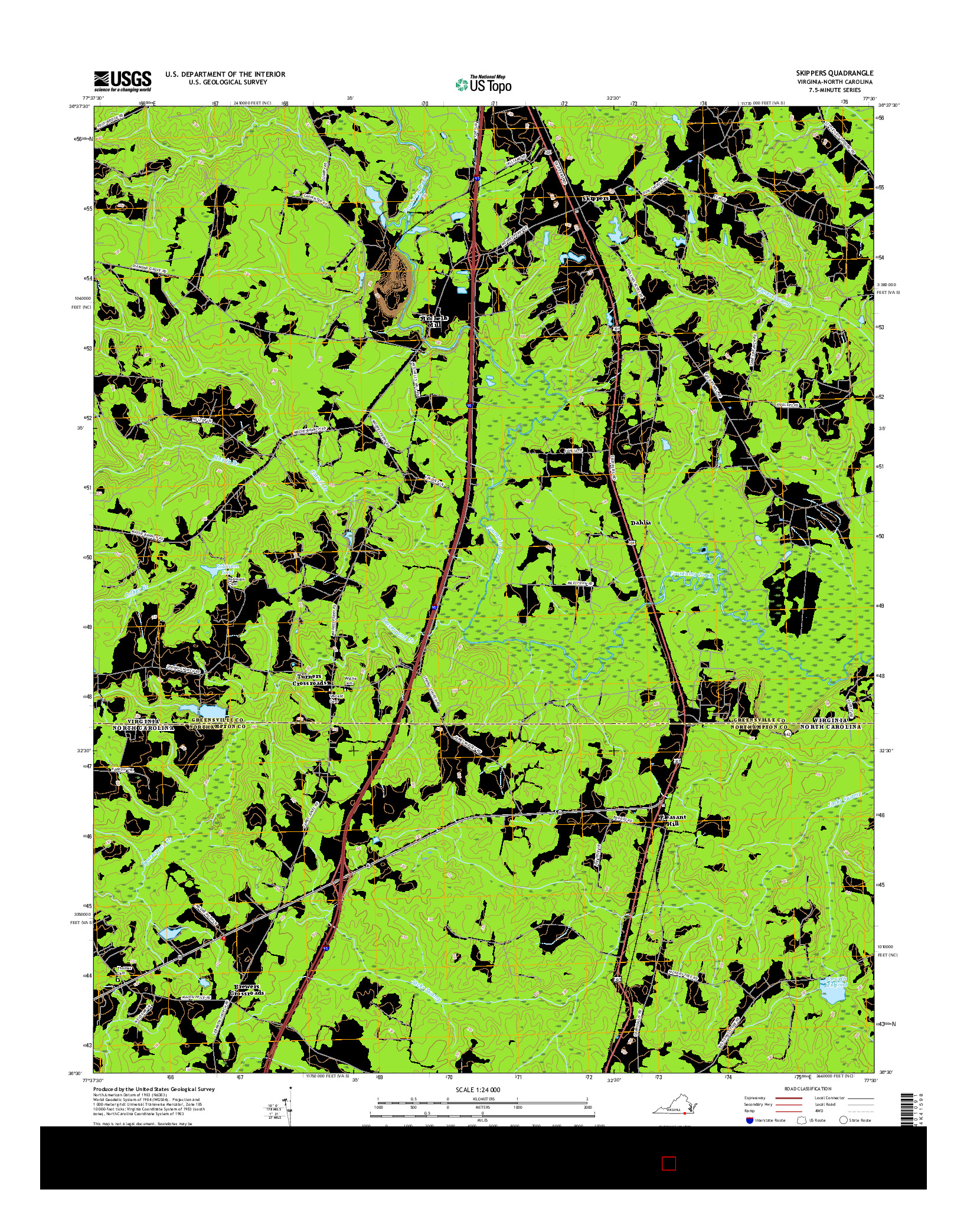 USGS US TOPO 7.5-MINUTE MAP FOR SKIPPERS, VA-NC 2016