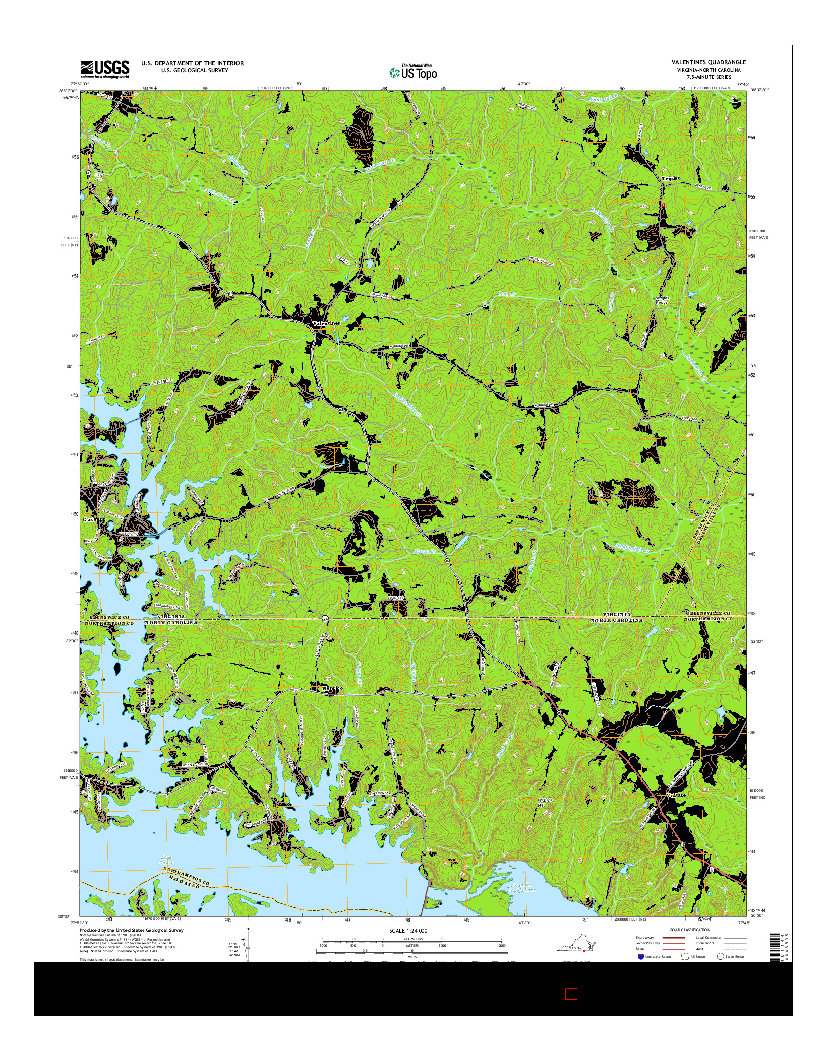 USGS US TOPO 7.5-MINUTE MAP FOR VALENTINES, VA-NC 2016