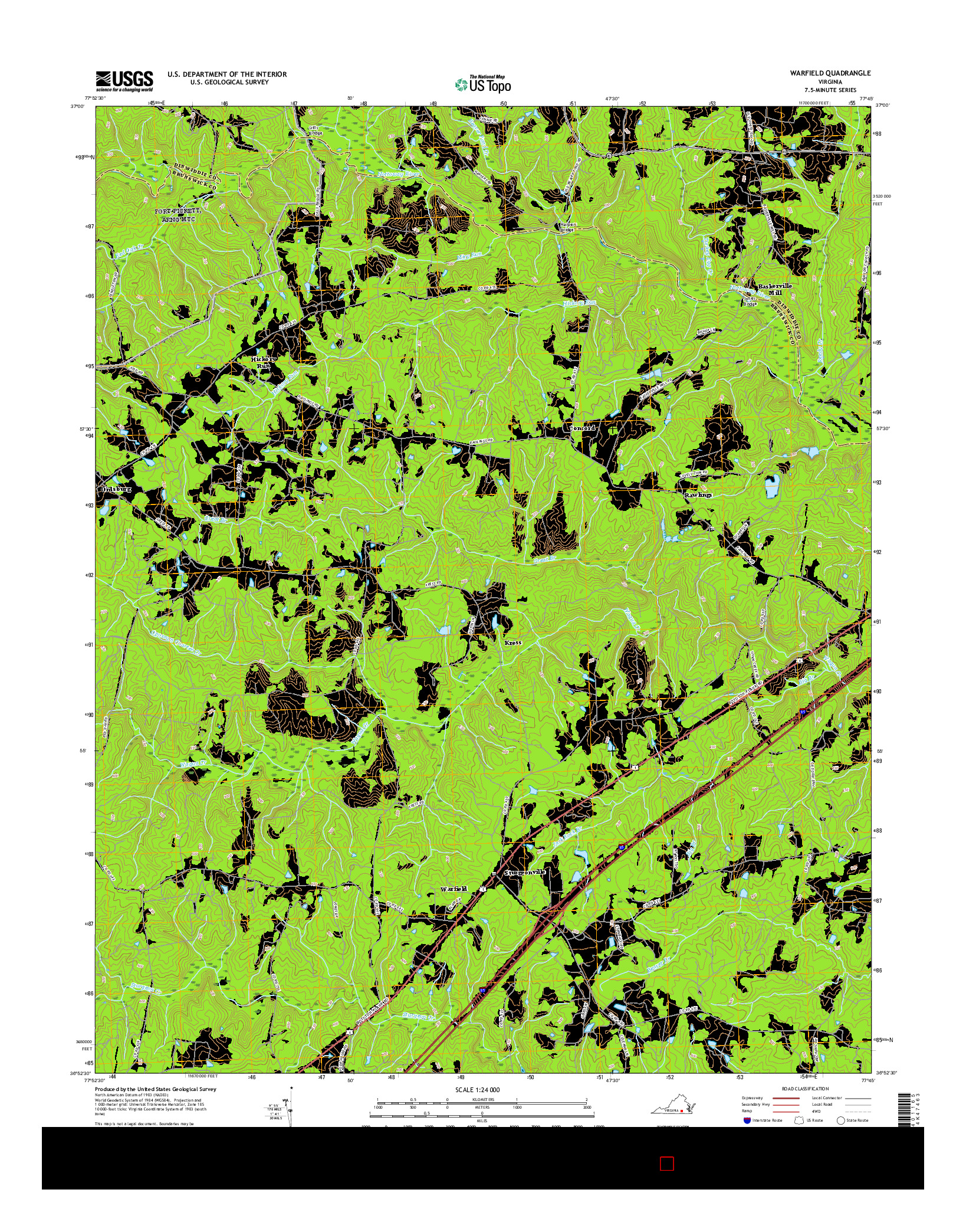 USGS US TOPO 7.5-MINUTE MAP FOR WARFIELD, VA 2016