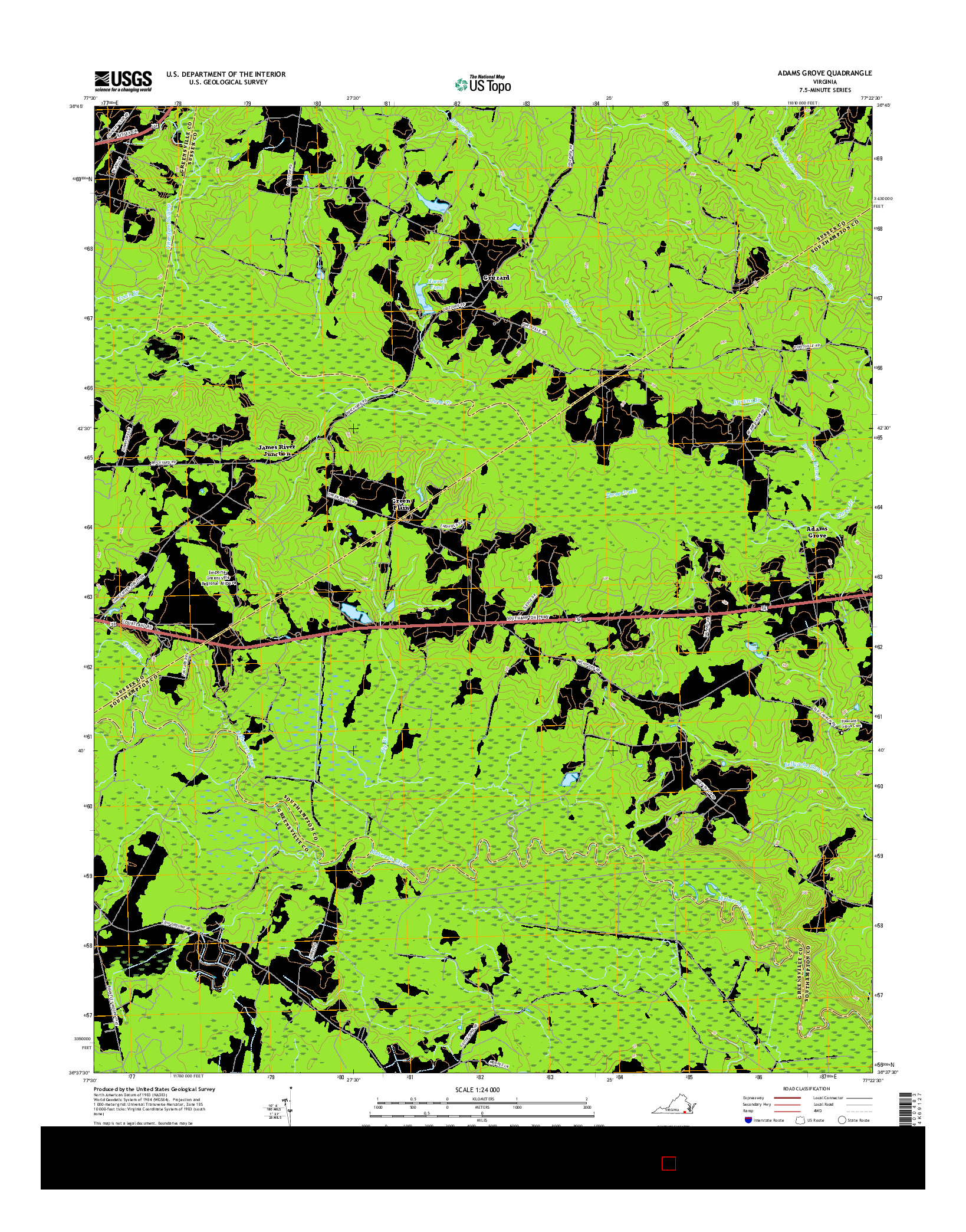 USGS US TOPO 7.5-MINUTE MAP FOR ADAMS GROVE, VA 2016