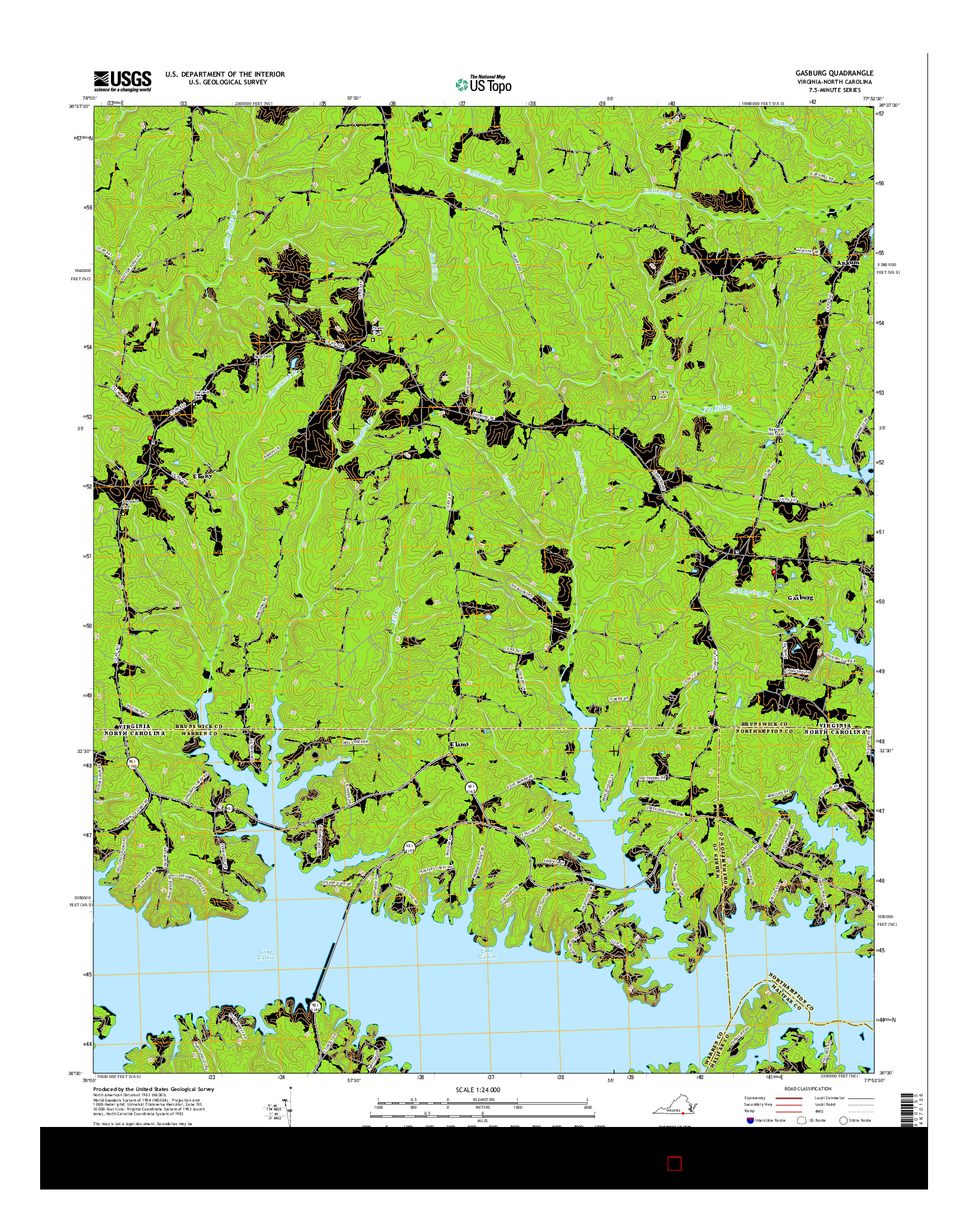 USGS US TOPO 7.5-MINUTE MAP FOR GASBURG, VA-NC 2016