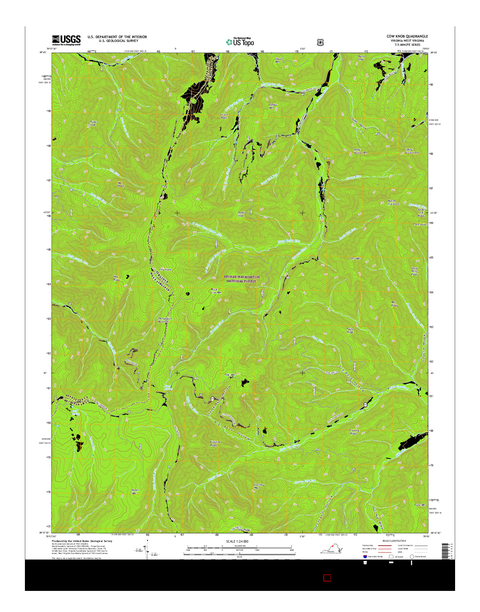 USGS US TOPO 7.5-MINUTE MAP FOR COW KNOB, VA-WV 2016