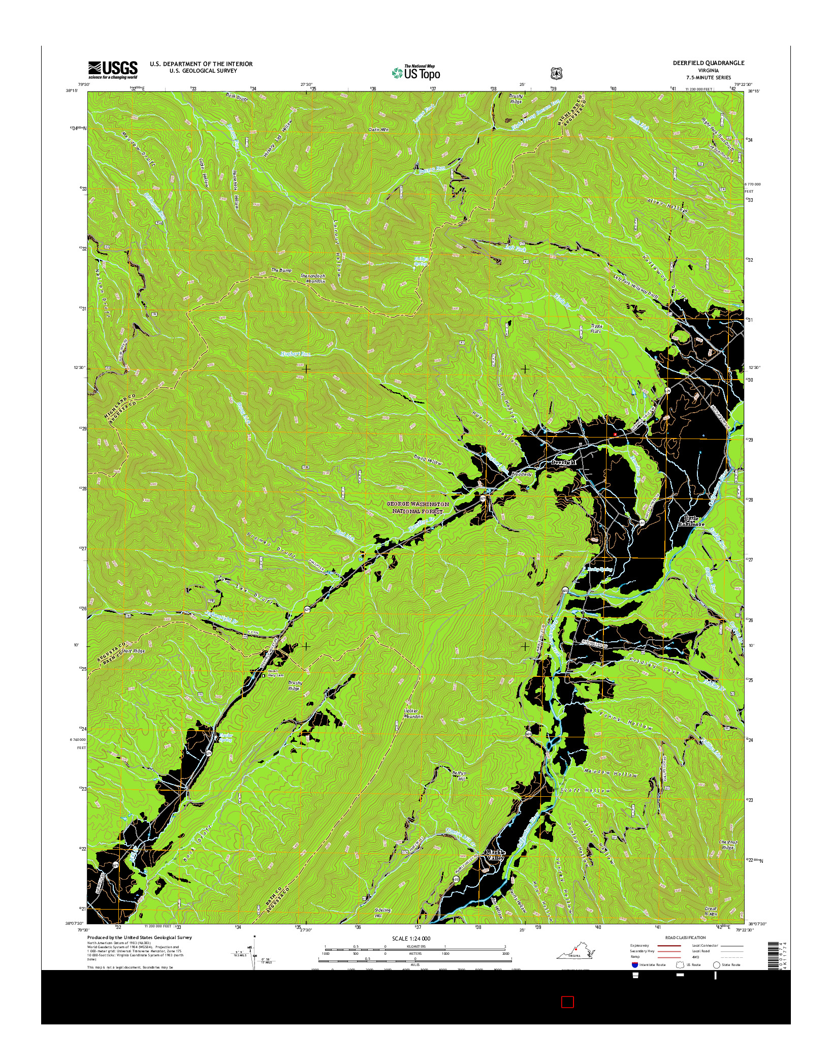 USGS US TOPO 7.5-MINUTE MAP FOR DEERFIELD, VA 2016