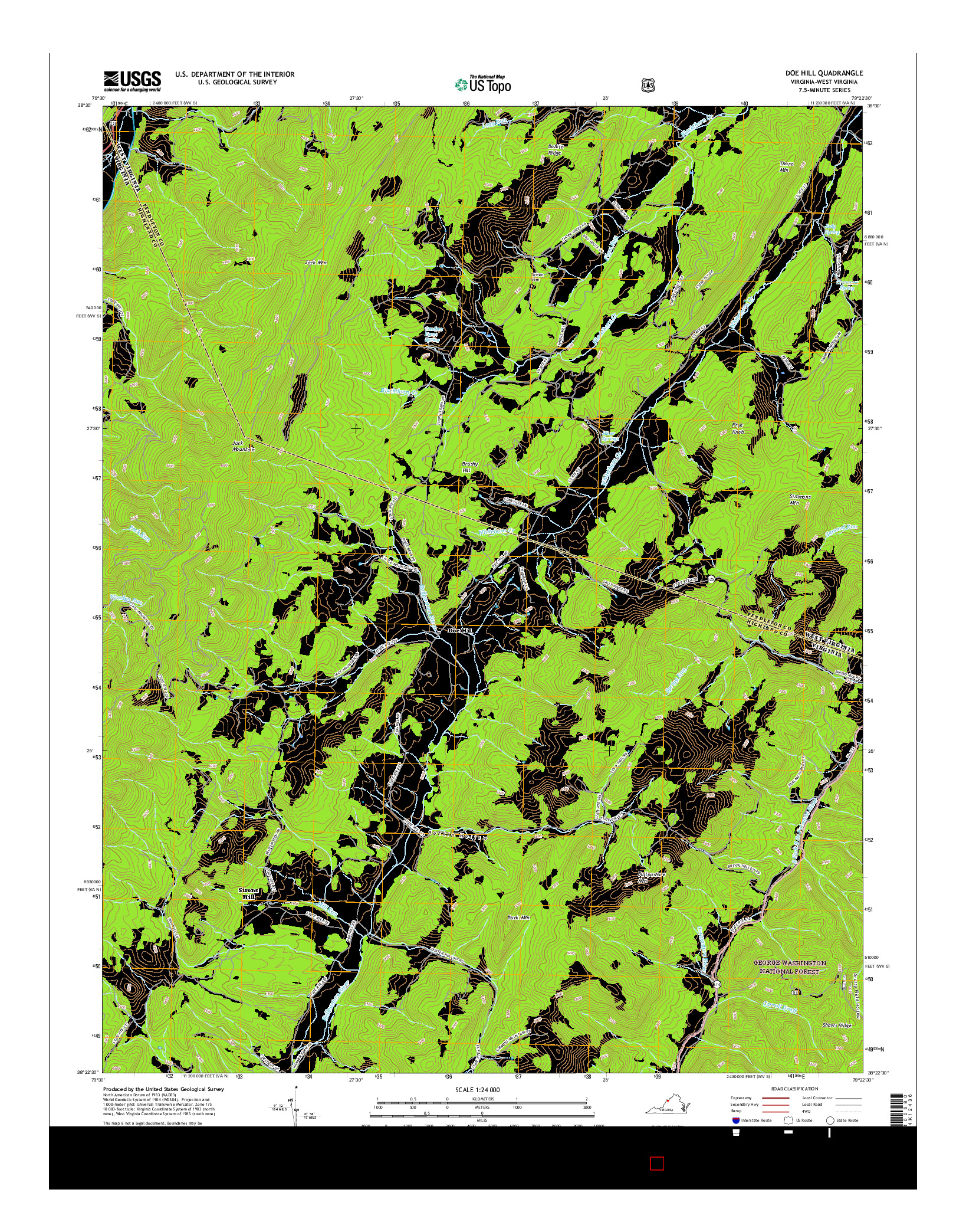 USGS US TOPO 7.5-MINUTE MAP FOR DOE HILL, VA-WV 2016