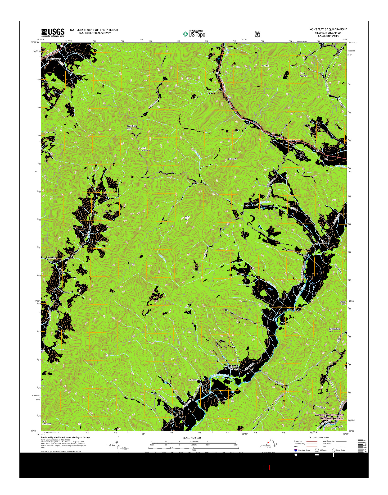 USGS US TOPO 7.5-MINUTE MAP FOR MONTEREY SE, VA 2016