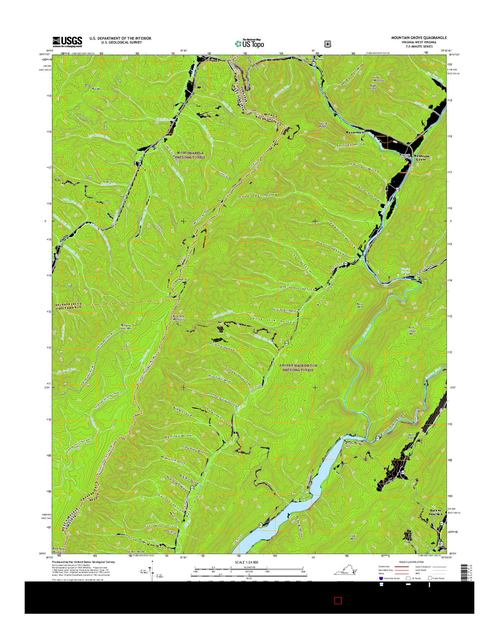 USGS US TOPO 7.5-MINUTE MAP FOR MOUNTAIN GROVE, VA-WV 2016
