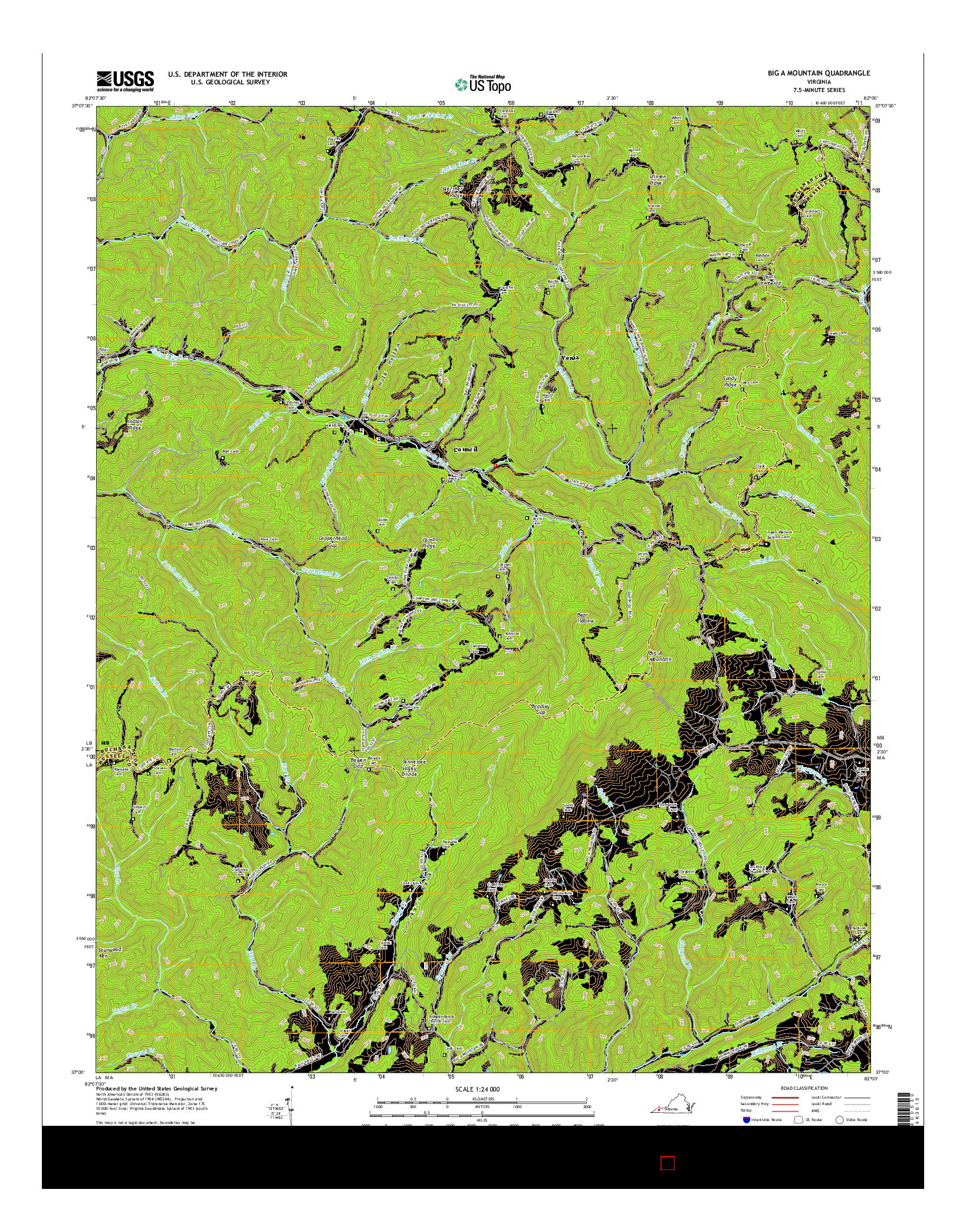 USGS US TOPO 7.5-MINUTE MAP FOR BIG A MOUNTAIN, VA 2016