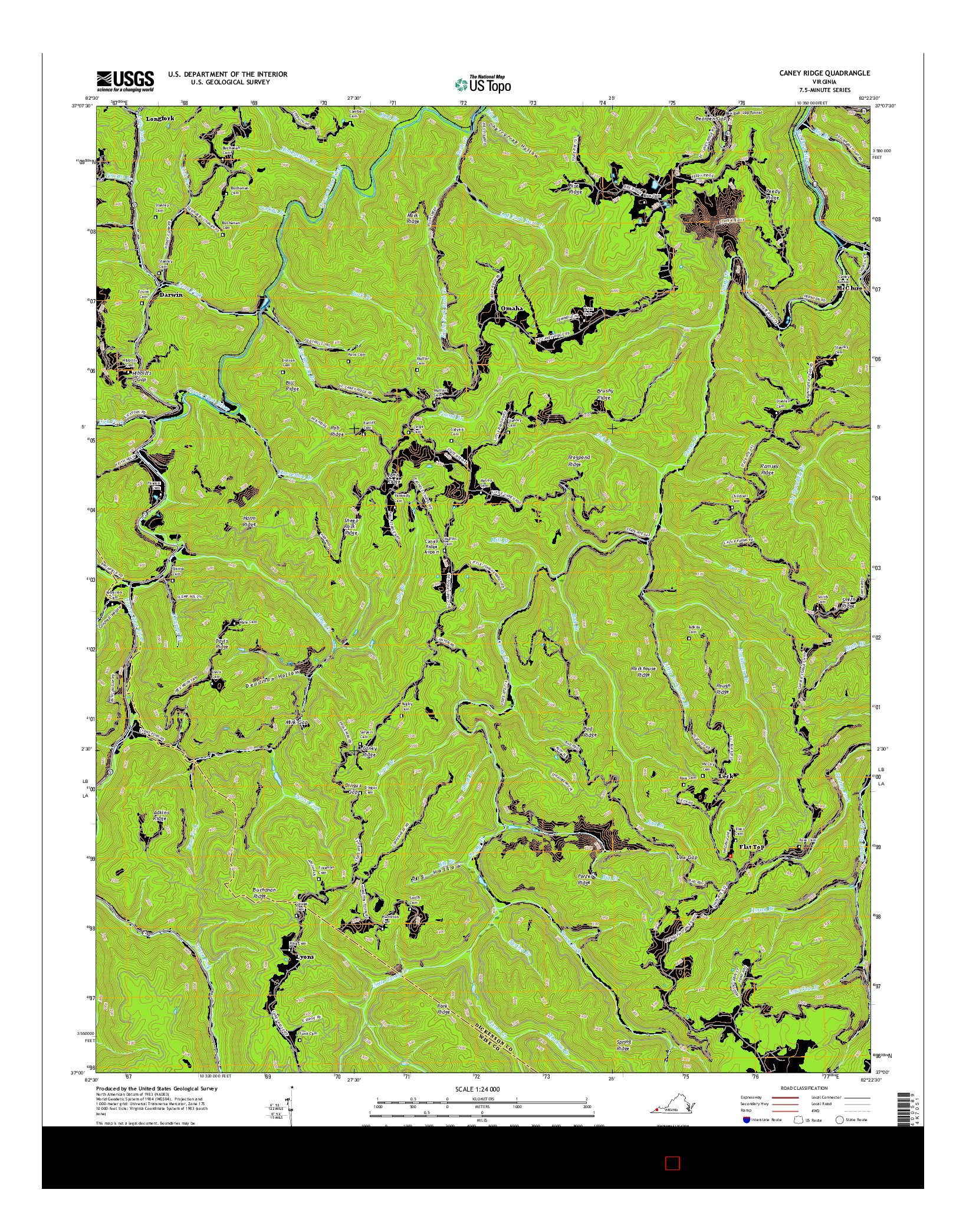 USGS US TOPO 7.5-MINUTE MAP FOR CANEY RIDGE, VA 2016
