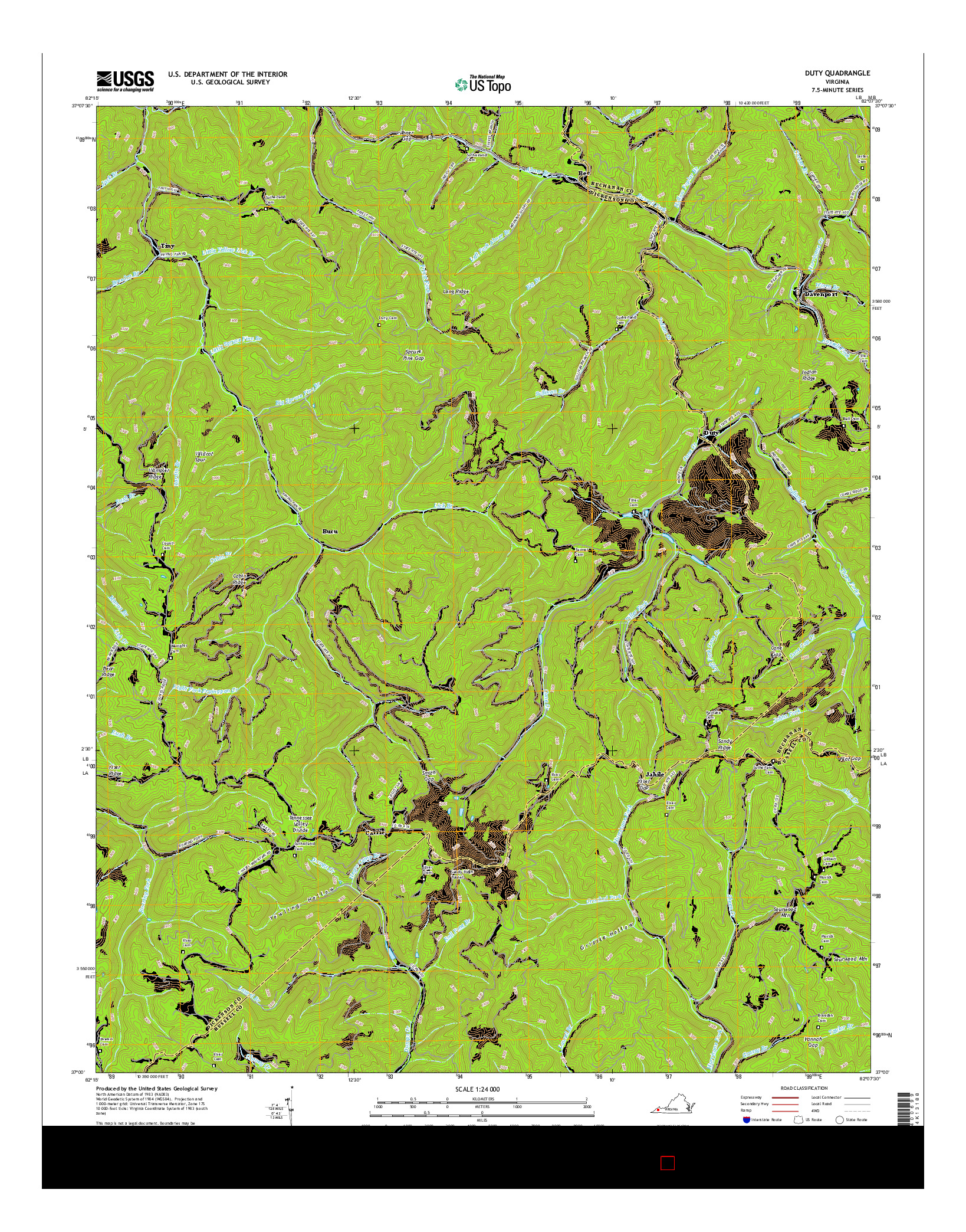 USGS US TOPO 7.5-MINUTE MAP FOR DUTY, VA 2016