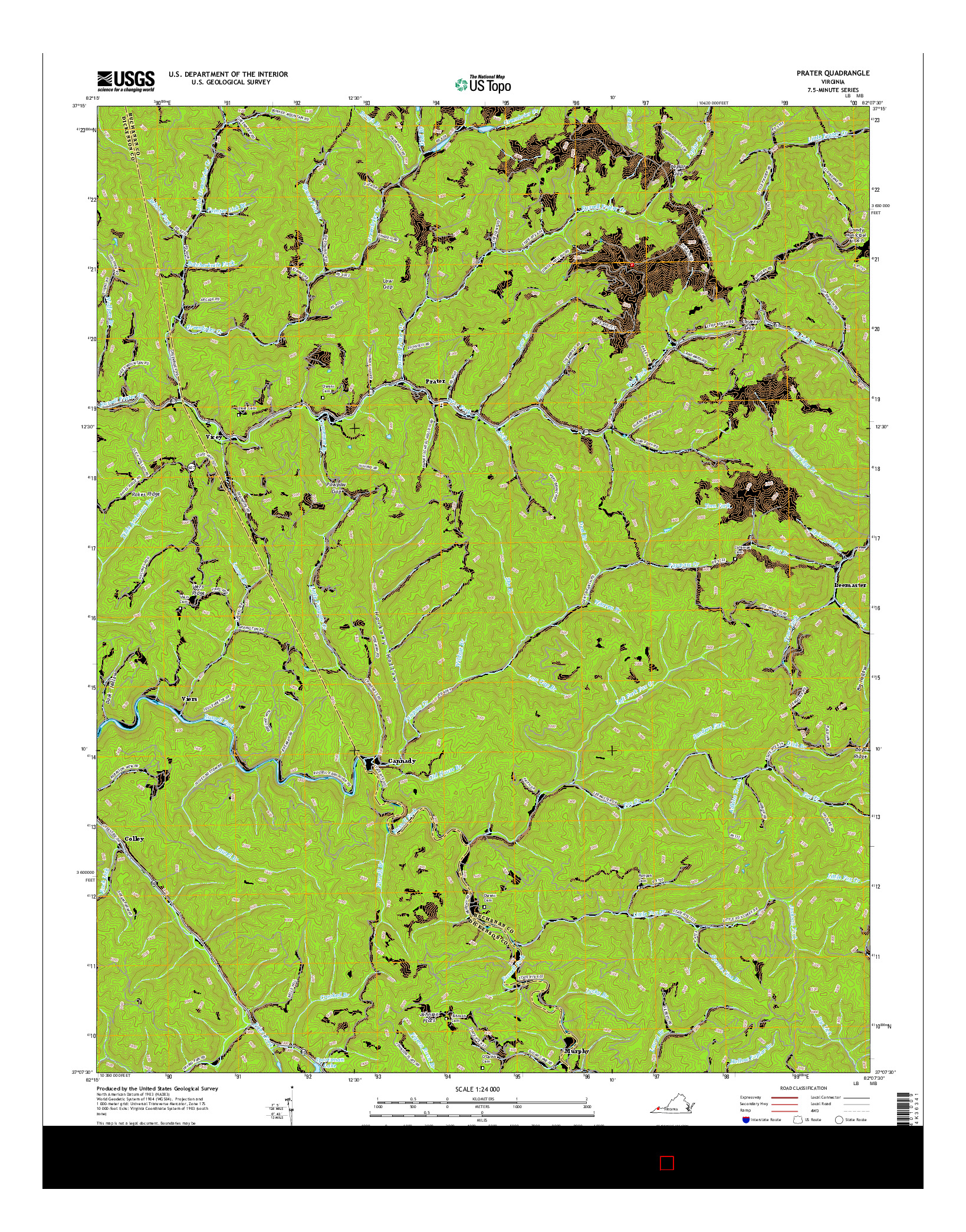USGS US TOPO 7.5-MINUTE MAP FOR PRATER, VA 2016