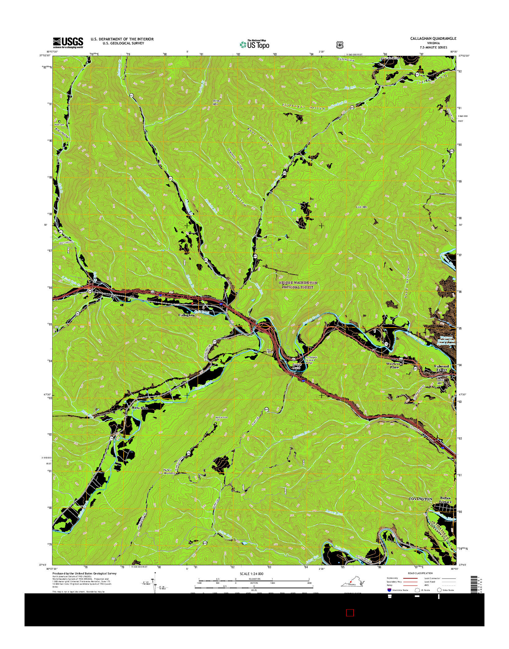 USGS US TOPO 7.5-MINUTE MAP FOR CALLAGHAN, VA 2016