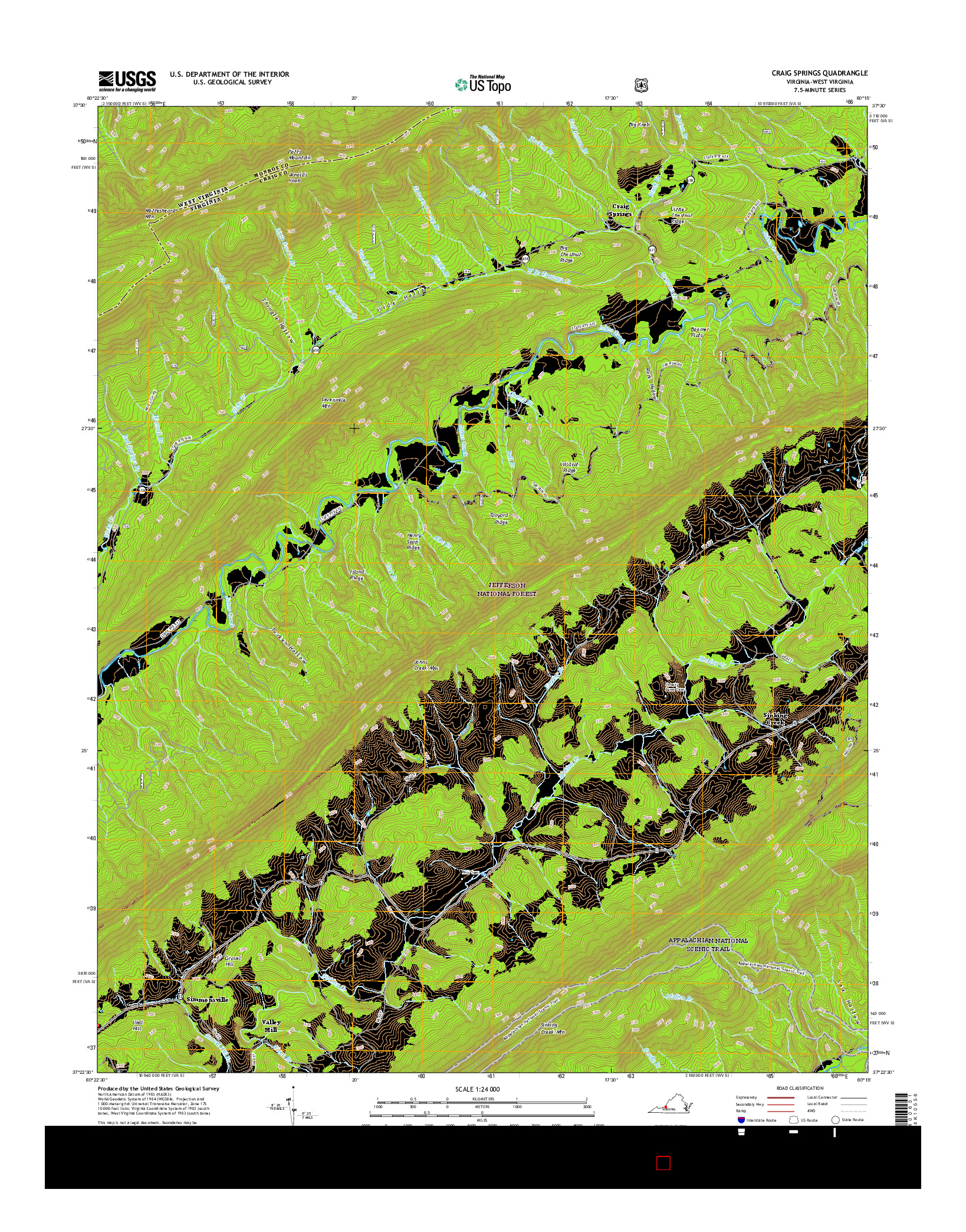 USGS US TOPO 7.5-MINUTE MAP FOR CRAIG SPRINGS, VA-WV 2016