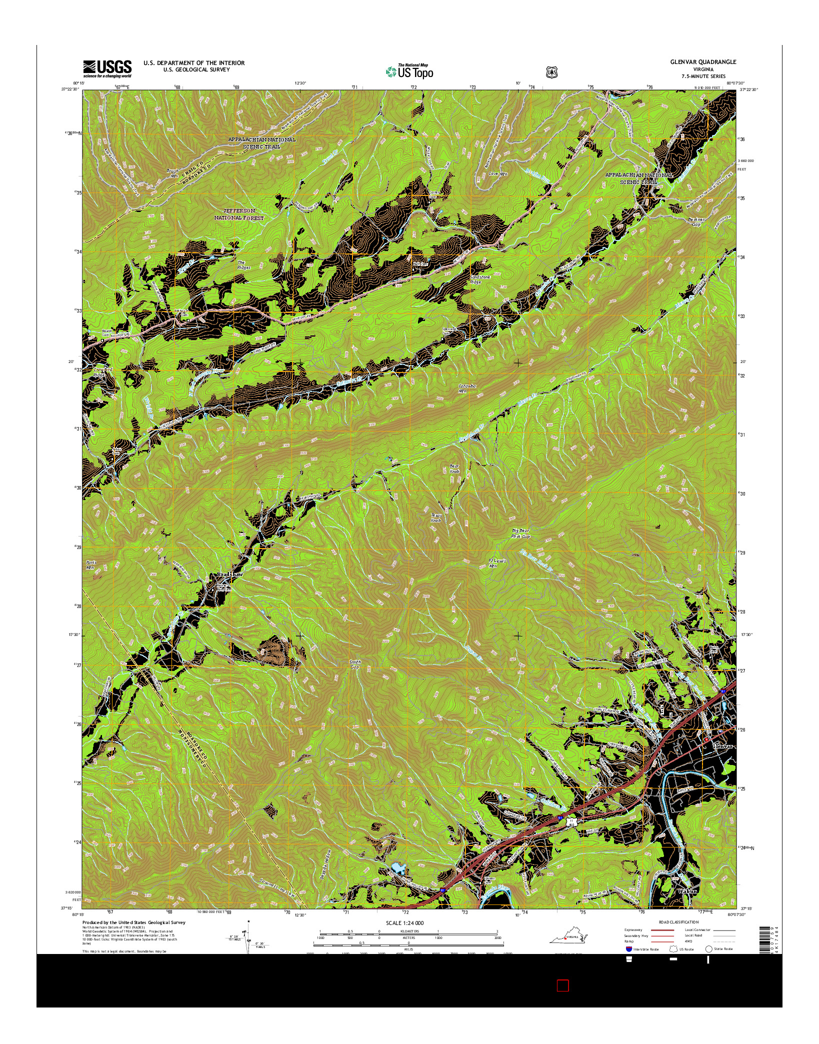 USGS US TOPO 7.5-MINUTE MAP FOR GLENVAR, VA 2016