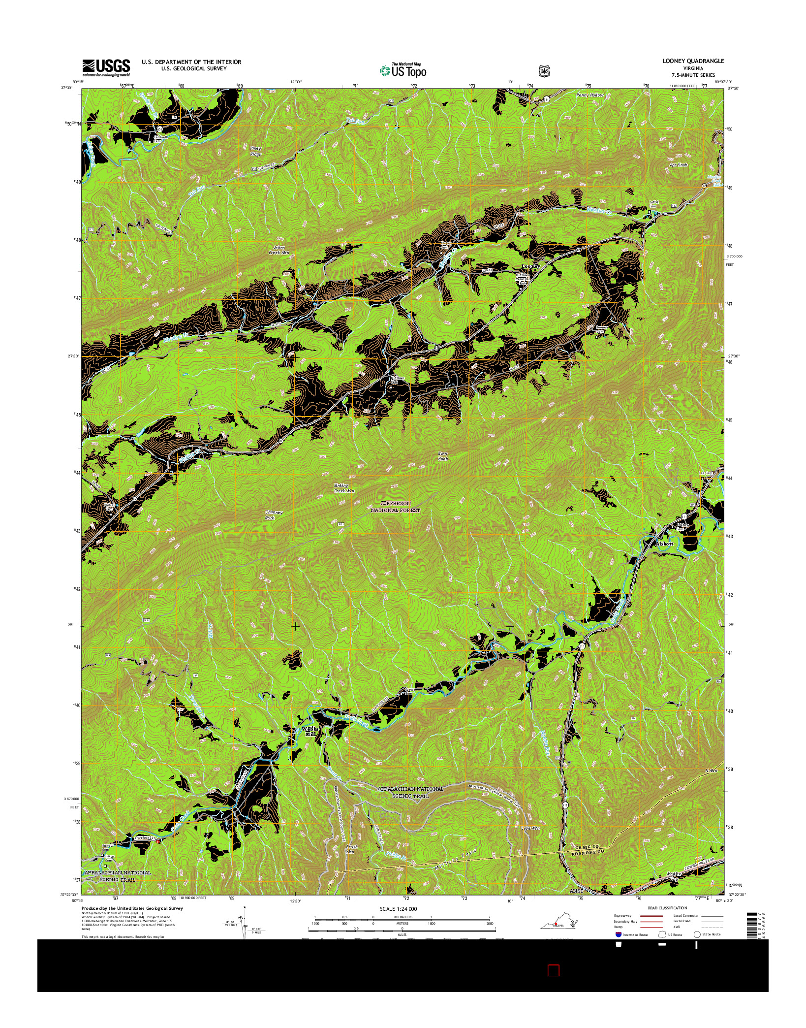 USGS US TOPO 7.5-MINUTE MAP FOR LOONEY, VA 2016