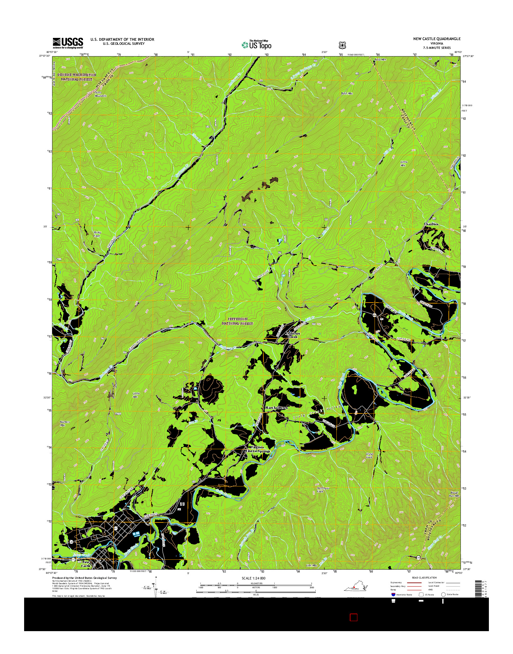 USGS US TOPO 7.5-MINUTE MAP FOR NEW CASTLE, VA 2016