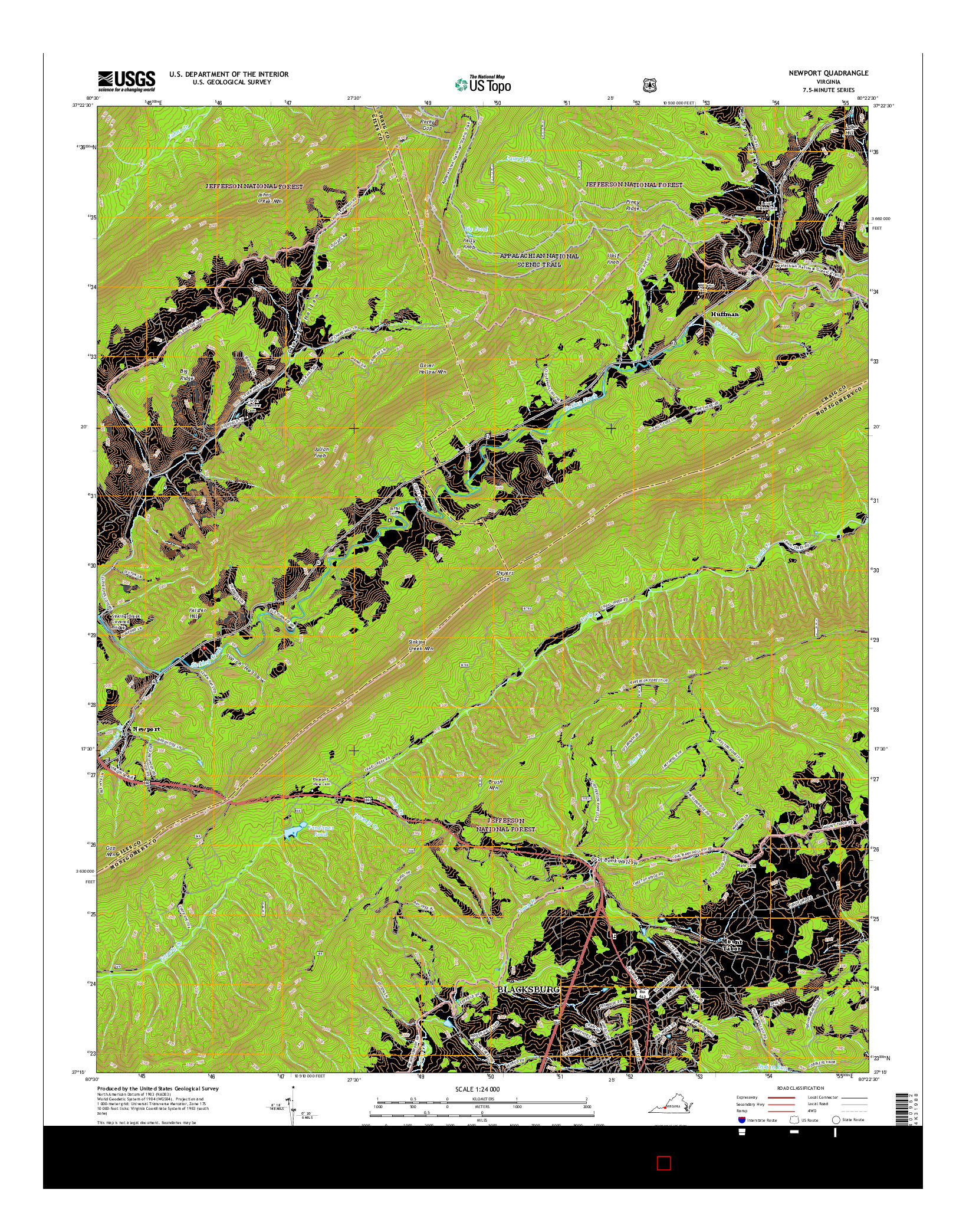 USGS US TOPO 7.5-MINUTE MAP FOR NEWPORT, VA 2016