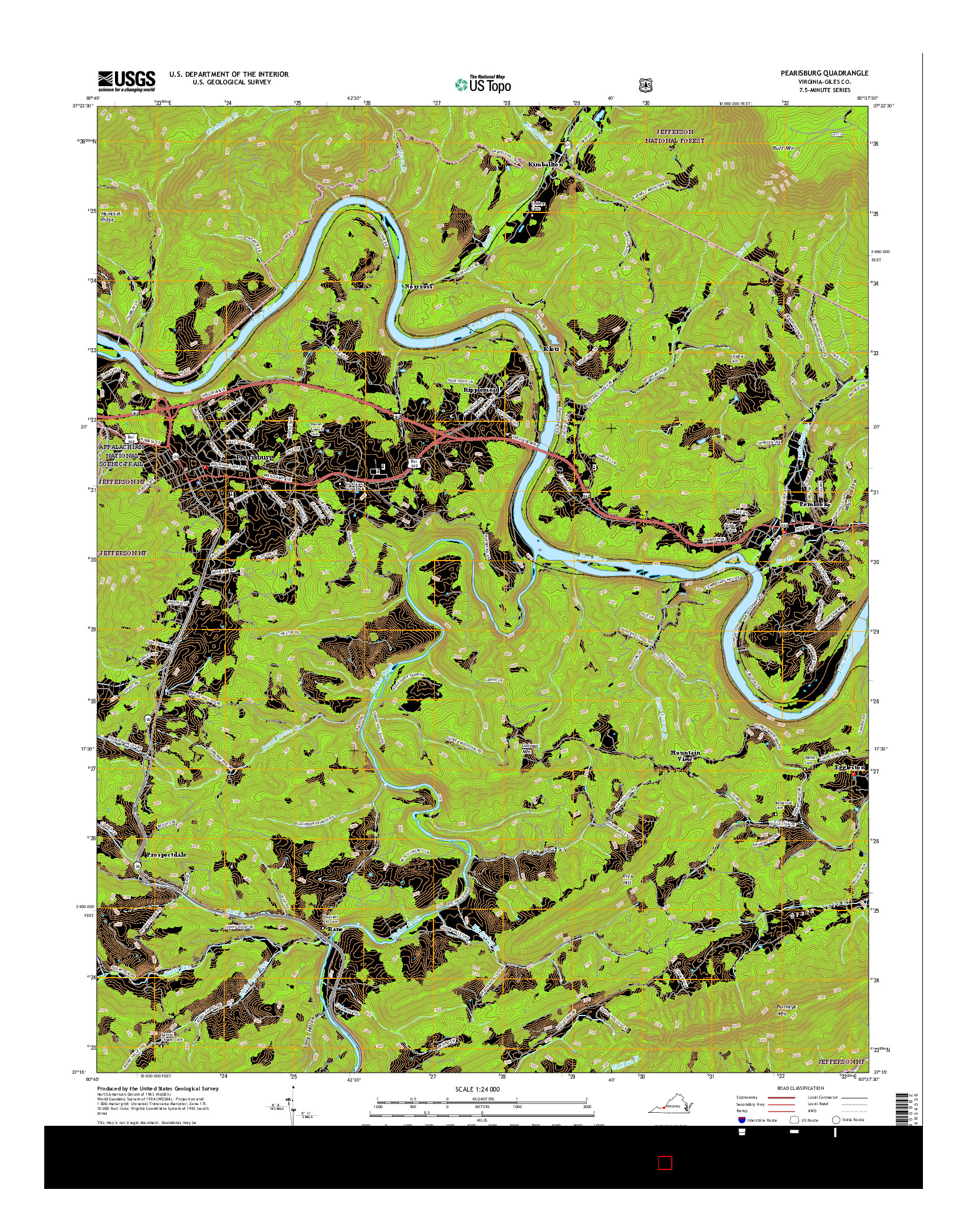 USGS US TOPO 7.5-MINUTE MAP FOR PEARISBURG, VA 2016