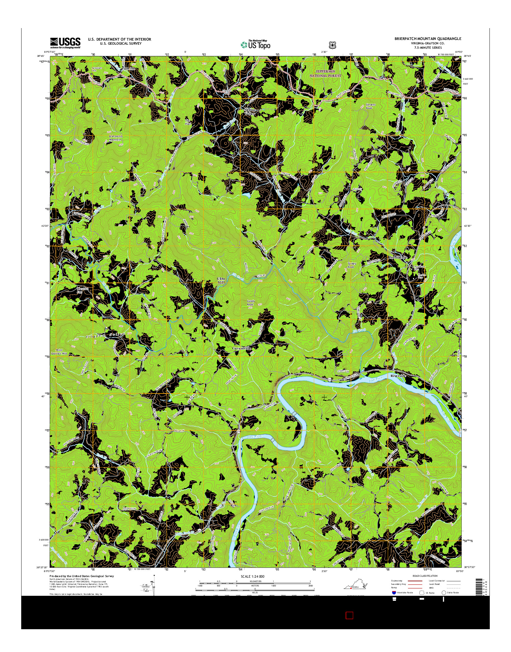 USGS US TOPO 7.5-MINUTE MAP FOR BRIERPATCH MOUNTAIN, VA 2016