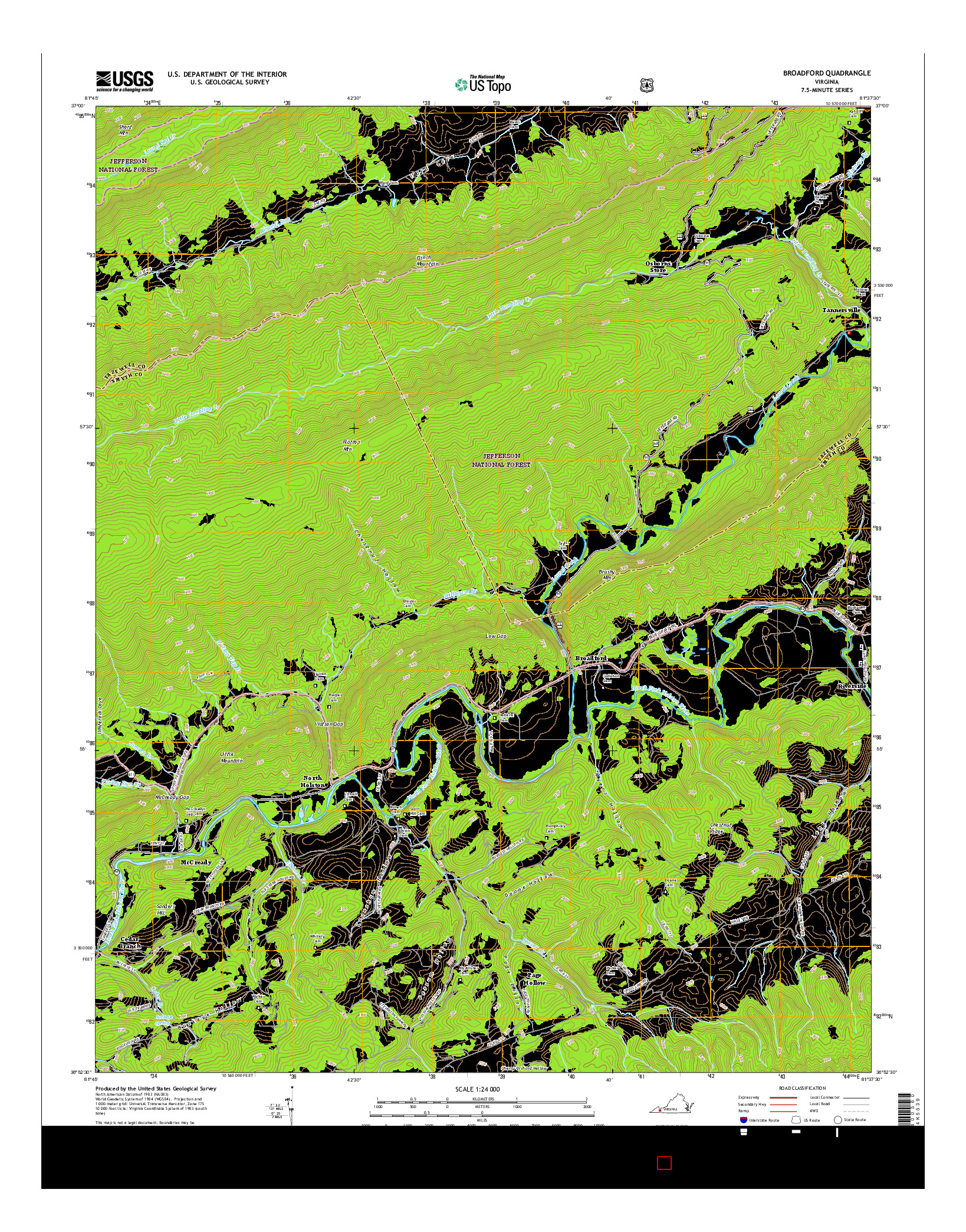 USGS US TOPO 7.5-MINUTE MAP FOR BROADFORD, VA 2016